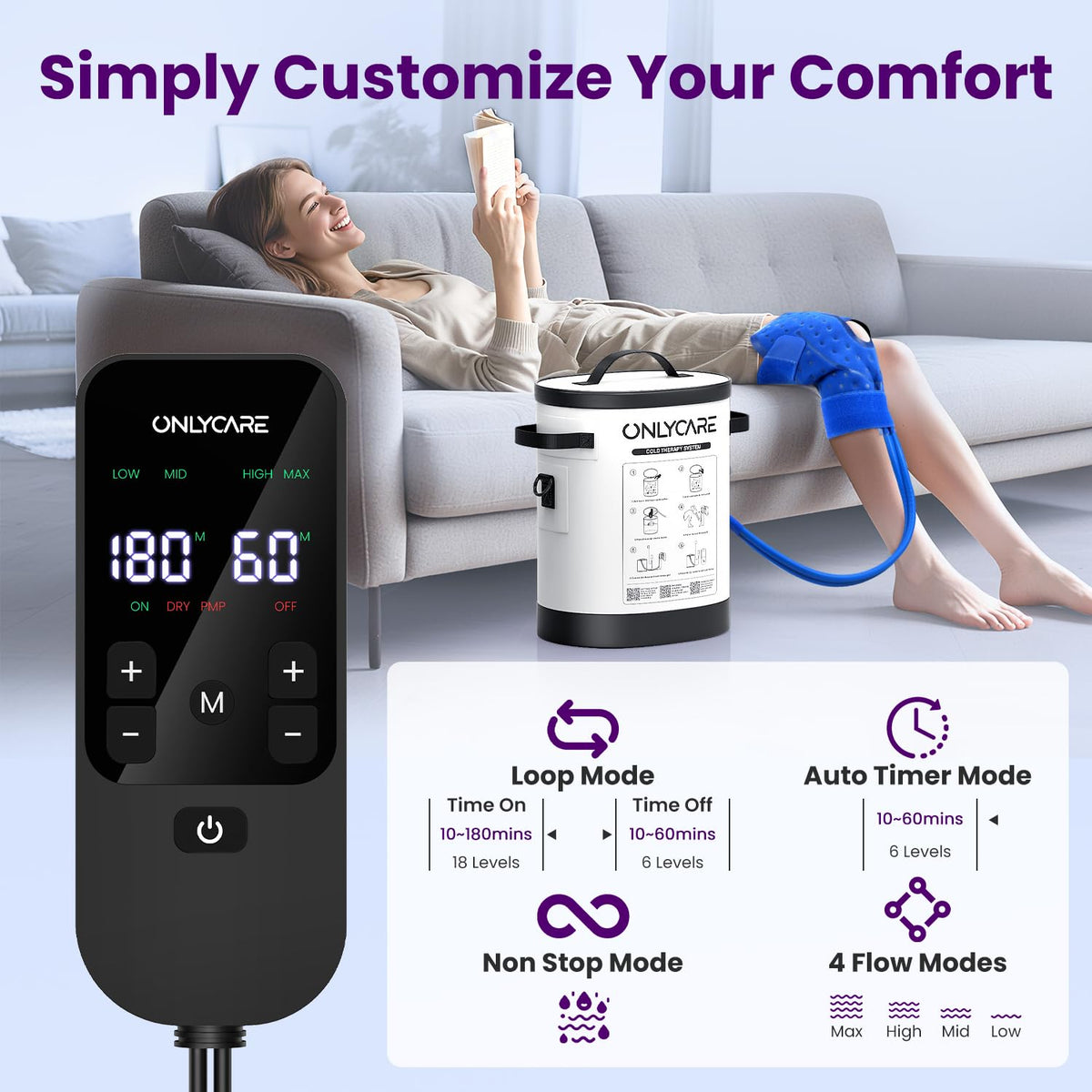 Cold Therapy Machine, Program Timer Ice Machine for Knee After Surgery, Portable Ice Therapy Machine with Quiet Pump, Large Cold Pad for Ankle, Arm Joints, Sports Injuries, Cryotherapy Pain Relief