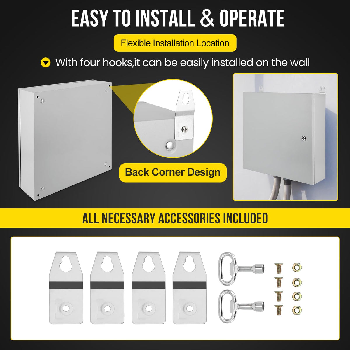 Towallmark 24x24x8 Outdoor Electrical Box, NEMA 4X Steel Electrical Enclosure Box, Electrical Junction Box, with IP66 Waterproof, Dustproof, Lock, Mounting Plate