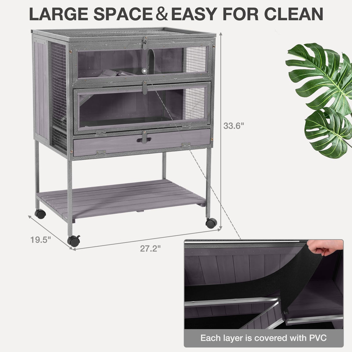 MEDEHOO Guinea Pig Cage, Moveable Metal Frame Hamster Cage Anti-Chewing with Aluminium Alloy Edge, Hideouts, Ramps, Seesaws Chewing Toy, Deeper Pull-Out Leakproof Tray for Indoor Outdoor(Grey)