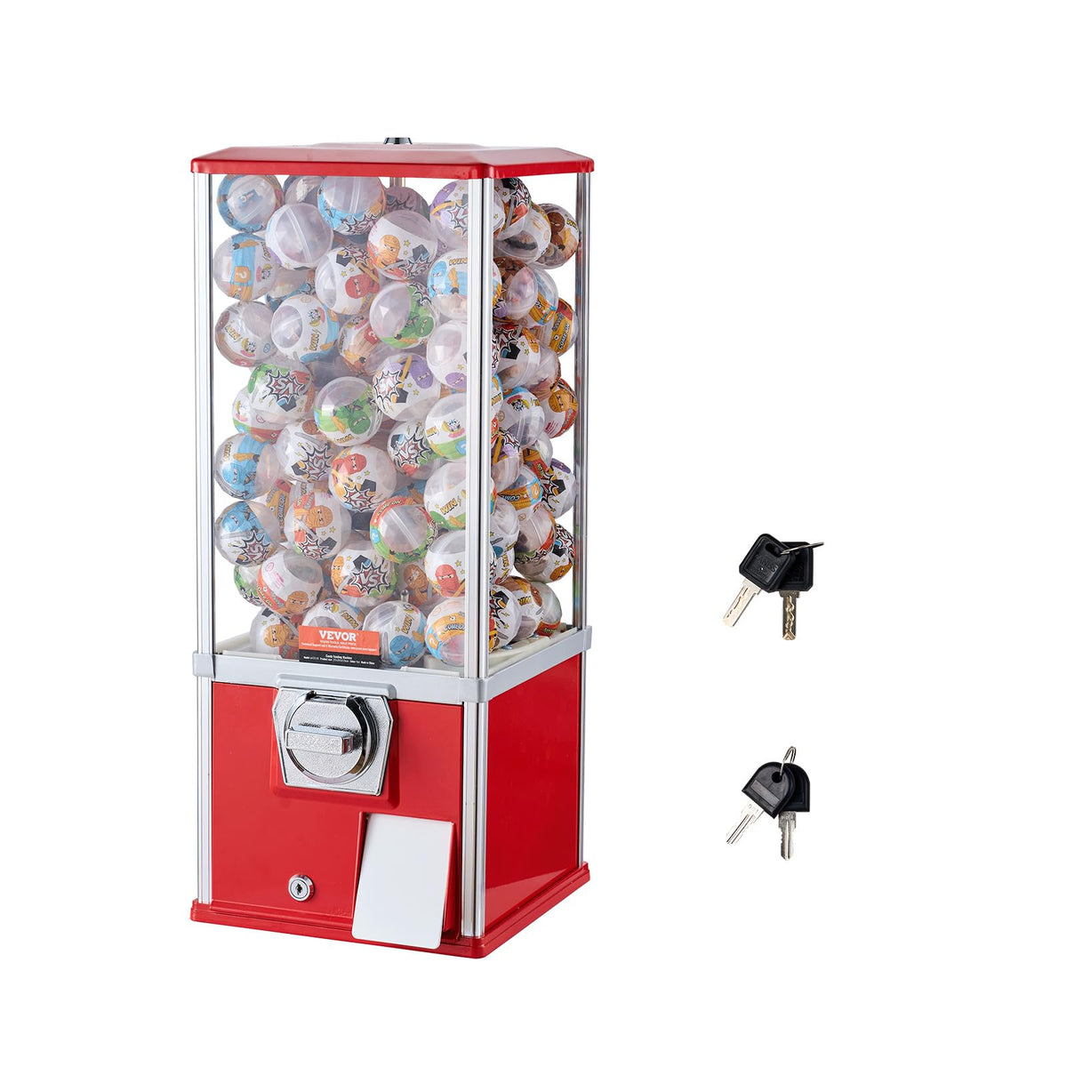 VEVOR Gumball Machine for Kids, 25" Height Home Vending Machine, PS Bouncy Balls Dispenser, Hold 230 Capsule Toys, Rectangle Bubble Gum Machine for Game Stores, Coin Operated Gumball Bank, Red