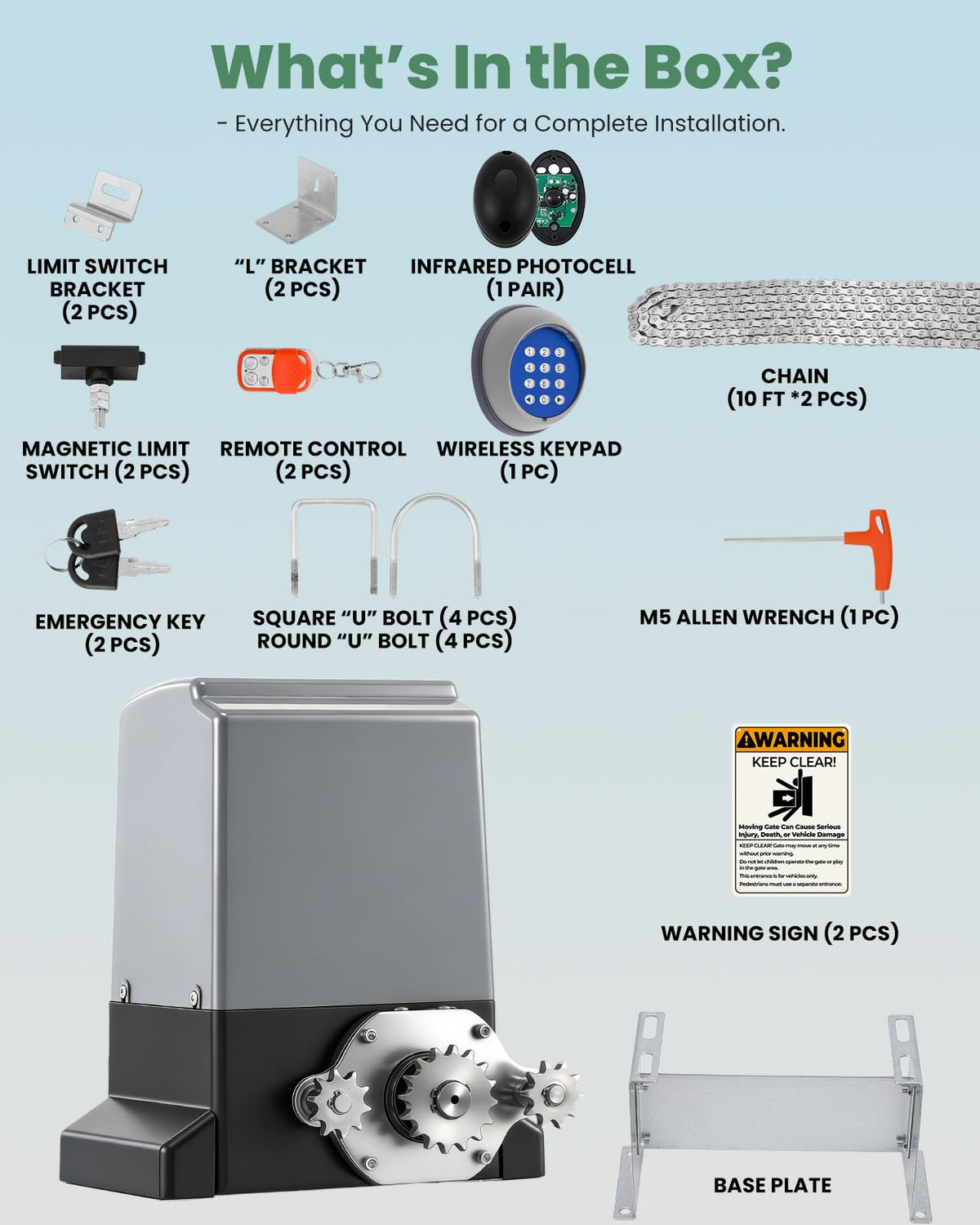 Spolehli 5300lbs Heavy-Duty Automatic Sliding Gate Opener with Chain Drive, 1200W AC Motor, WiFi/App& Keypad& Remote Control, Infrared Safety Sensor- Complete Kit for Driveway Slide Gates Up to 40ft