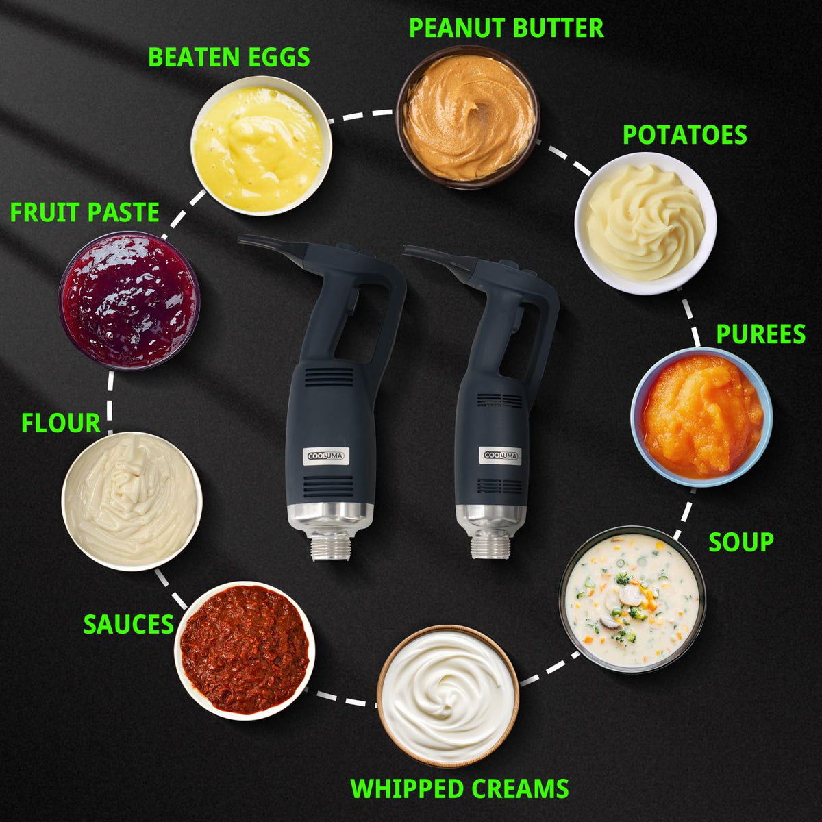 COOLUMA Immersion Blender Commercial, 14 Inch Removable Shaft, Heavy Durt 750 Watt, Variable Speed Motor, Professional Restaurant Grade Hand Mixer, Food-Grade Detachable 304 Blade & Shaft