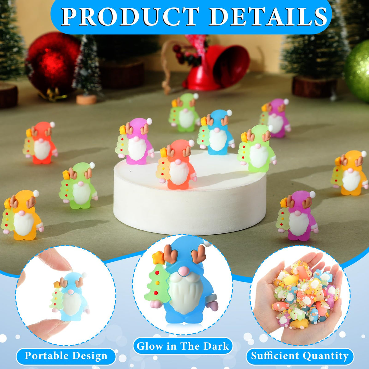 Sonwyoung 30 Pcs Christmas Mini Gnomes Figurines Bulk Glow in Dark Luminous Santa Miniature Tiny Ornaments Christmas Village Decor Hide and Seek Mini Gifts Xmas Tree Home Party Craft Decoration