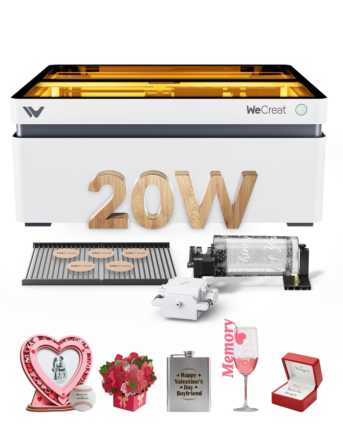 WECREAT Vision 20W Laser Engraver with Rotary Upgrade Kit, Auto-Lifting for 5.5" Project, HD Camera, Desktop Diode Laser Engraver and Cutter for Wood Acrylic Metal Leather
