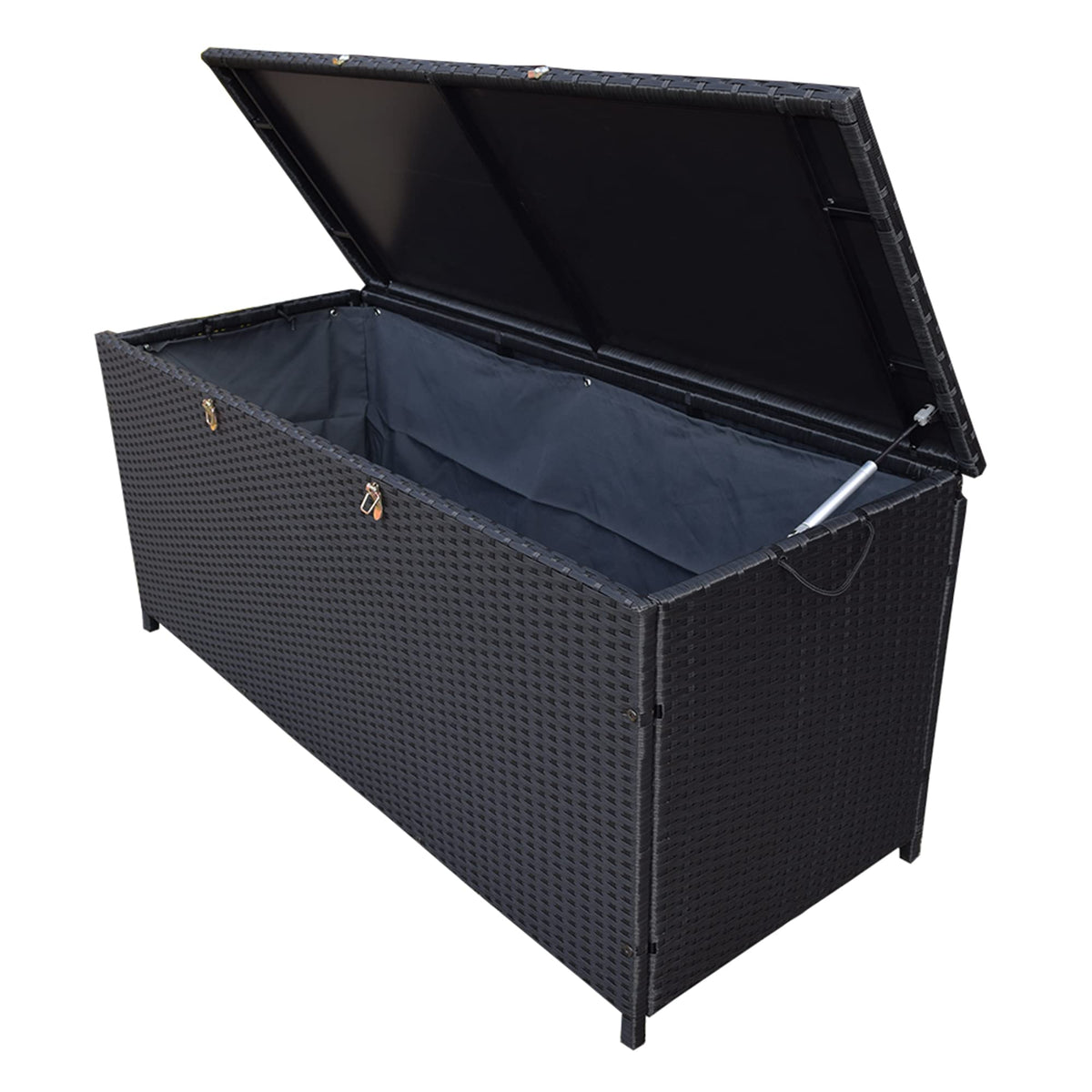 Oakland Living Black Outdoor Storage Box, Wicker-Rattan Bench for Patio, Deck, Pool, Yard & Garden, 113 Gallon