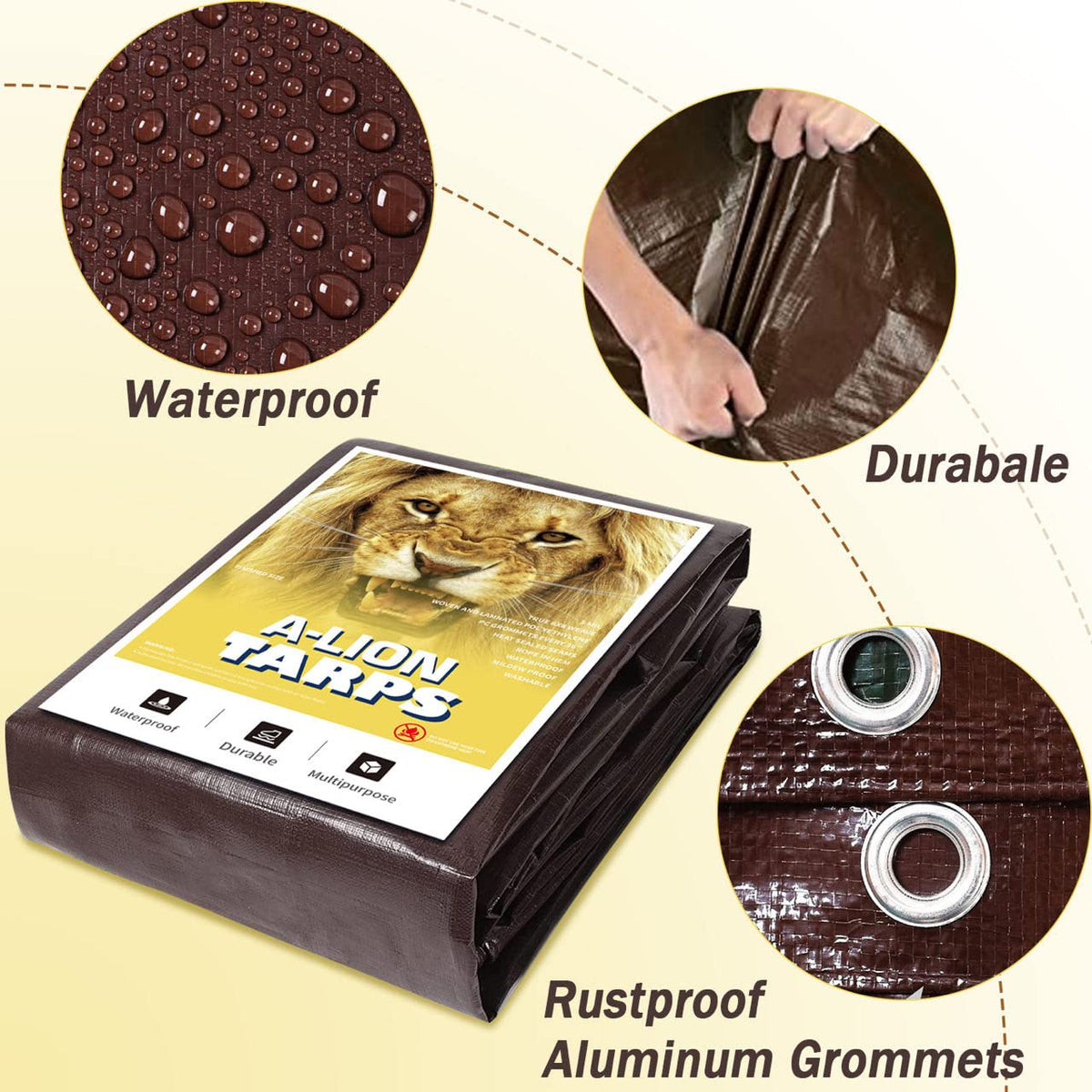 40x60Ft,Tarps Heavy Duty Waterproof, 10Mil Poly Tarps, Brown Multipurpose Tarpaulin with Metal Grommets, Edge Reinforcement Tear Resistant, UV Resistant, Camping, Outdoor Coverings