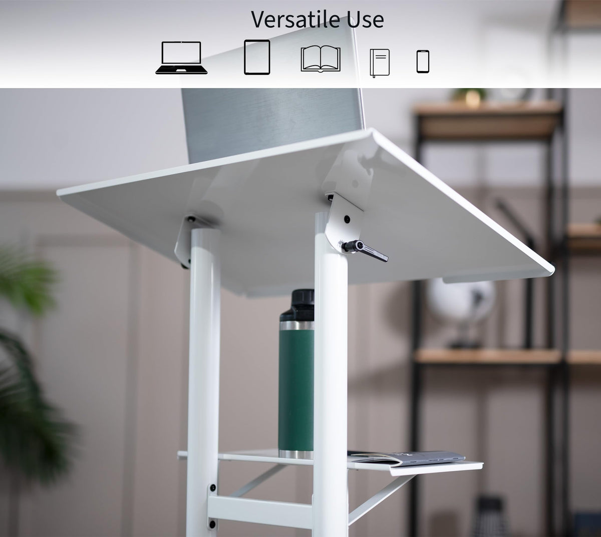VIVO Mobile 24 x 16 inch Lectern Podium, Height Adjustable Steel Rolling Laptop Cart on Wheels, White, CART-V03W