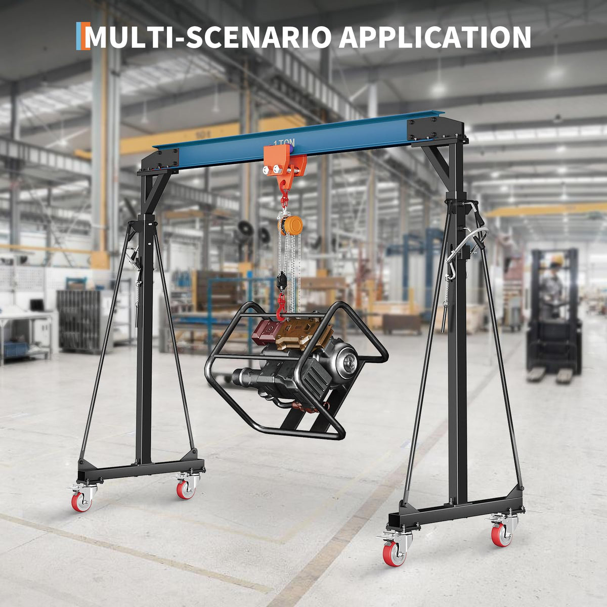 4400 LBS Gantry Crane with Manual Trolley, 2 Ton Gantry Crane with 8-12 FT Adjustable Height, Shop Crane Lift Hoist with Hooks & Shackles for Warehouse, Factory