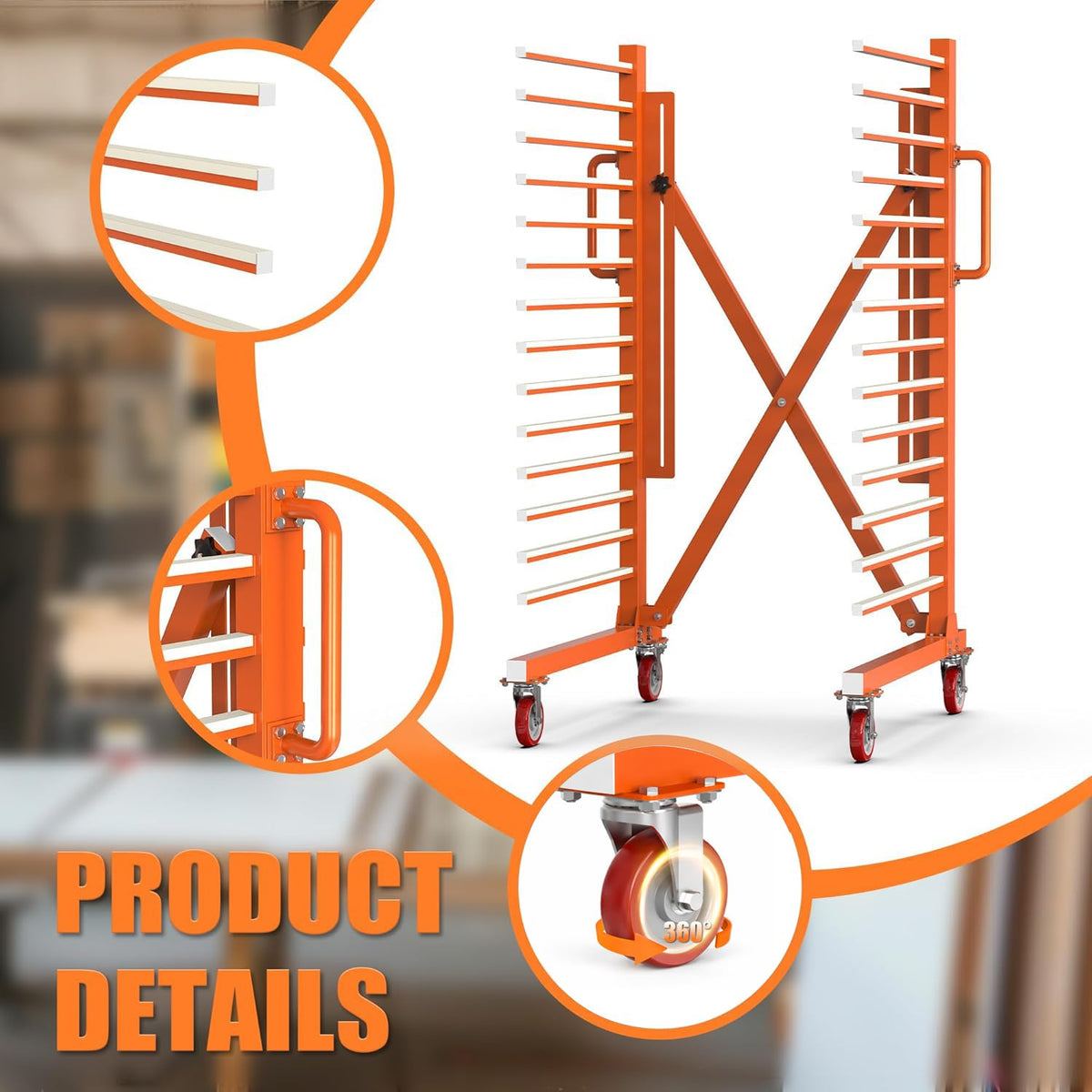 BERPET 15-Level Paint Drying Rack for Cabinet Doors (Expandable 12"-58") - 1650lbs Heavy Duty Cabinet Drying Rack with 3.1" Spacing - Rolling Stand for Professional Woodworking