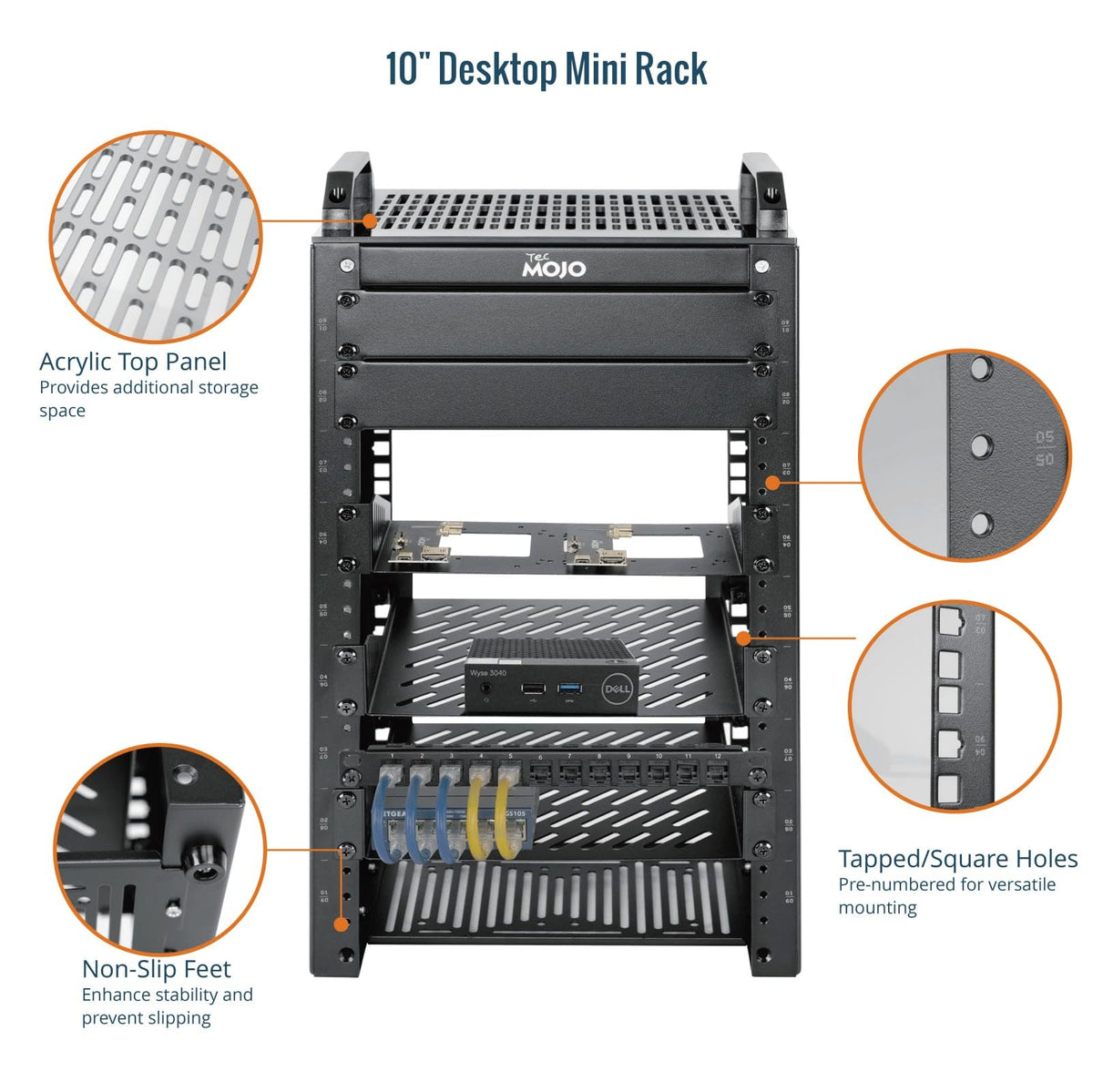 Tecmojo 9U Network Rack, 10 inch Mini Server Rack with 2 Side Translucent Panels & 2 Top Handles, 7.87 inch Deep, for 10 inch IT Equipment & A/V Devices, Black