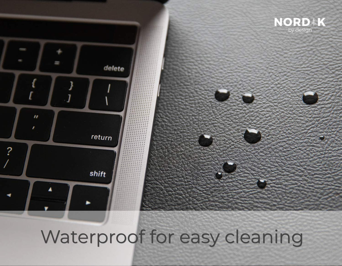 Nordik Cork Leather Desk Mat Cable Organizer (Pebble Black 35 X 17 inch) Premium Extended Mouse Mat for Home Office Accessories - Non-Slip Vegan Leather Desk Pad Protector & Desk Blotter Pad