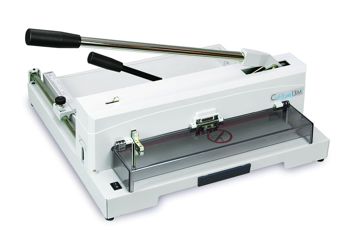 FORMAX Cut-True 13M Tabletop Manual Guillotine Cutter, Manual lever handle, 14.5” Maximum Cutting Width, 5/8” Maximum Paper Stack Height, 1.58” Narrow Cut, LED Laser Cut Line, Blade Change Handles