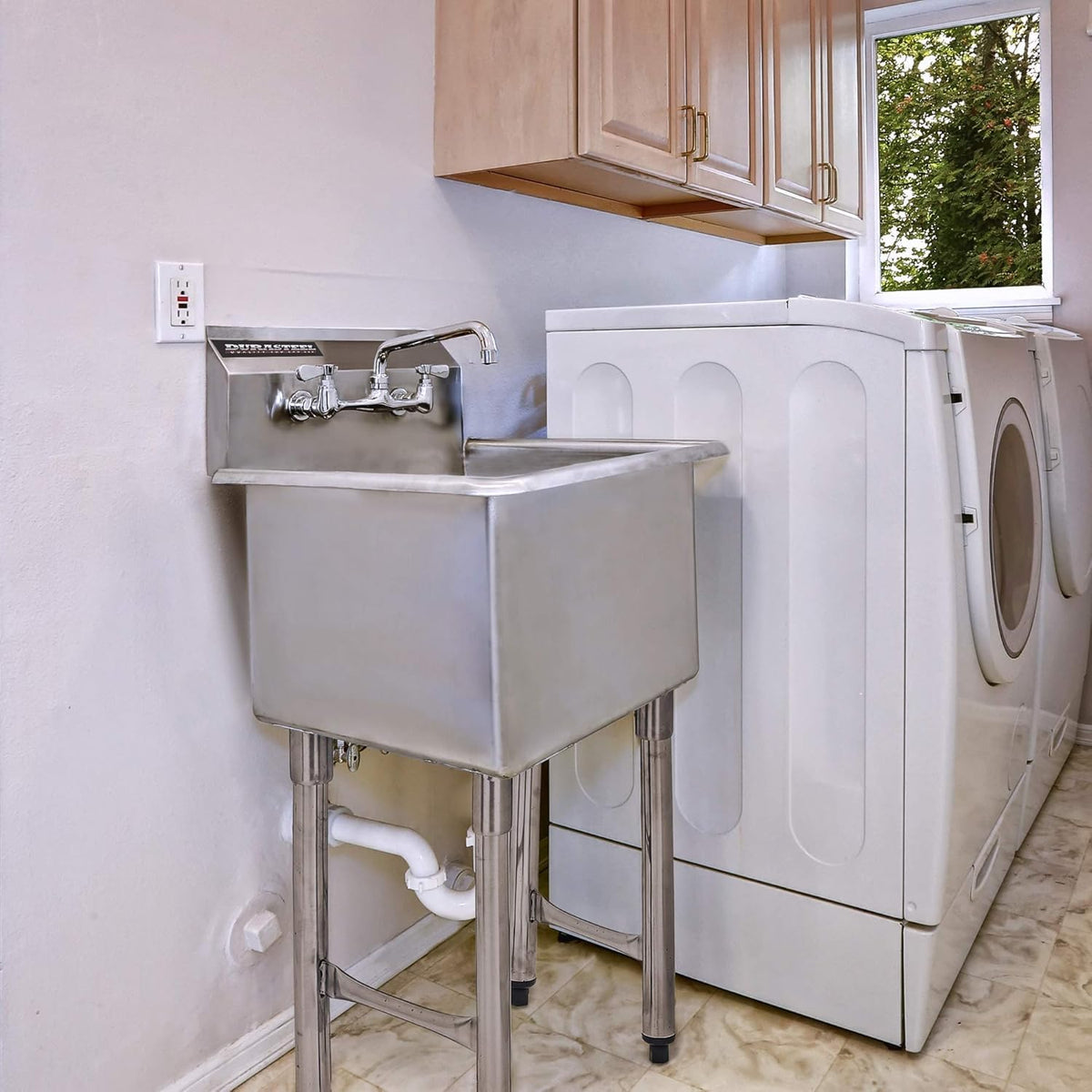 DuraSteel 304 Commercial Stainless Steel Utility Sink - 15 Inch Tub Freestanding Prep Kitchen Sink - NSF Hand Wash Station for Kitchen Sinks, Outdoor, Laundry Room, Garage Slop Small Kitchenette