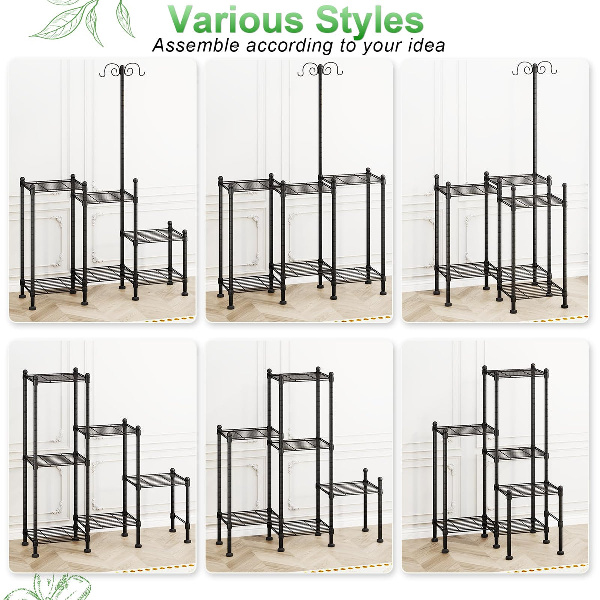CYXPHION Plant Stand Indoor Outdoor, Heavy Duty Metal Waterproof 6 Tiered Plant Shelf for Multiple Flower Planter Holder Rack, Black - C6