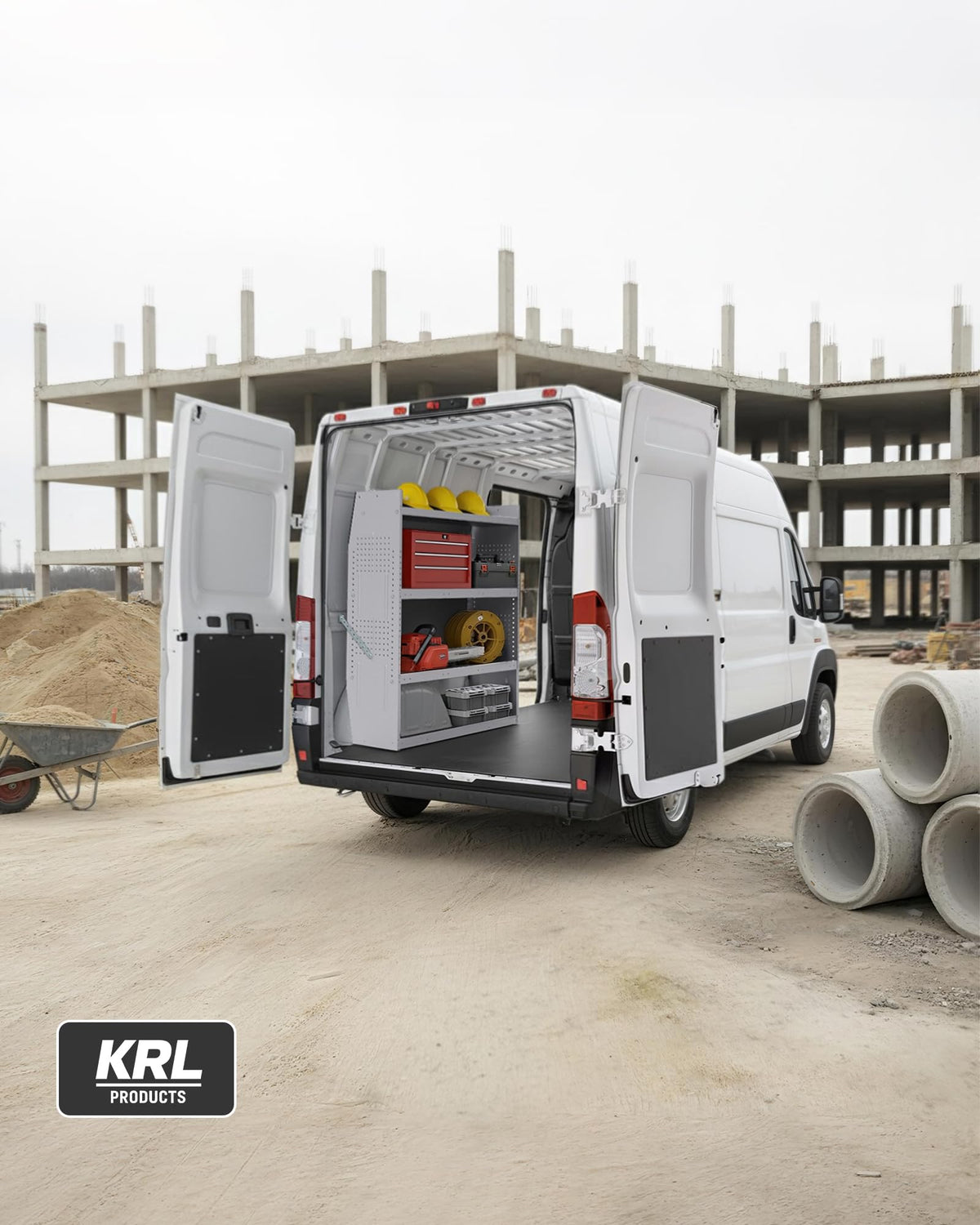 KRL PRODUCTS SV-5246 Steel Low/Mid/High Roof Van Shelving Storage System Fits Transit, GM, NV, Promaster, Sprinter and Metris, Contoured Shelving Unit, 52" W x 46" H x 13" D