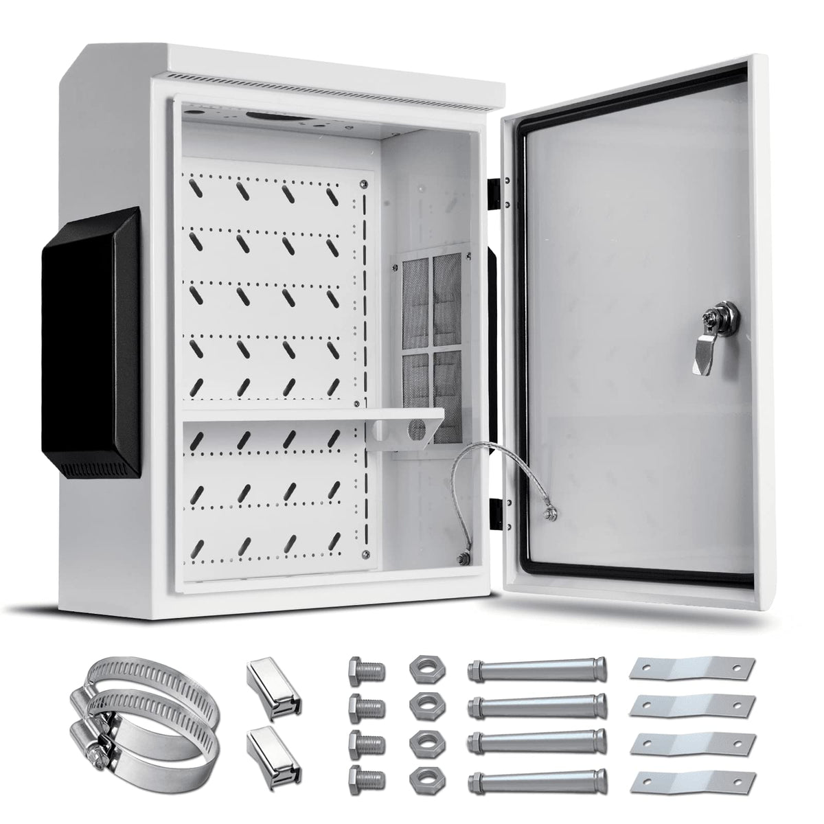 Outdoor Electrical Box, Cold-Rolled Steel Plate, Aluminum Alloy Back Beam, One-Piece Ventilation Design, IP65 Waterproof, Wall/Pole Mounted (19.6" x 15.7" x 7.9)