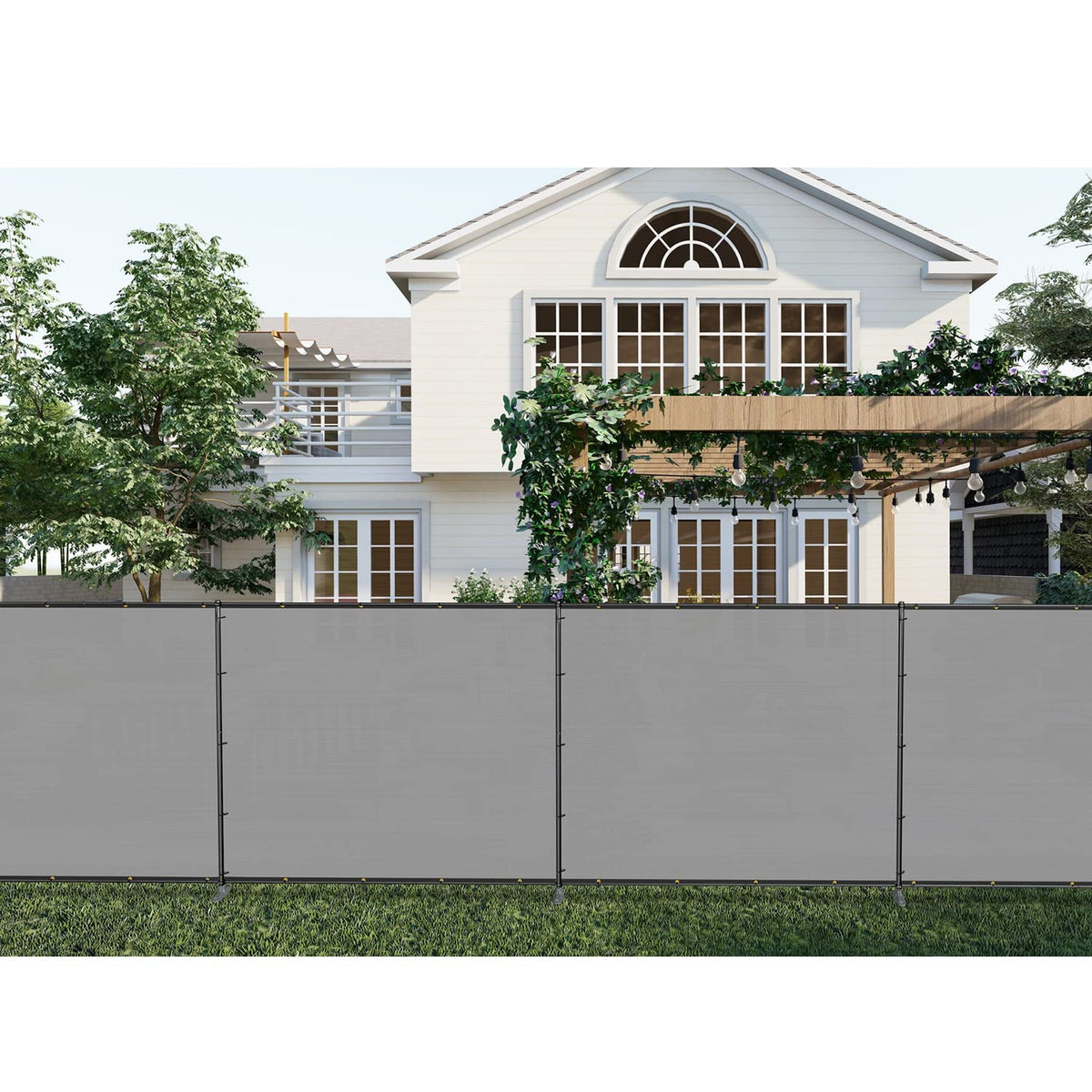 Patio 6' x 12' Outdoor Privacy Screen Freestanding Temporary Fence Panels Net Cover with Metal Poles for Outside Backyard Pool Garden Air Conditioner Fencing, Light Gray