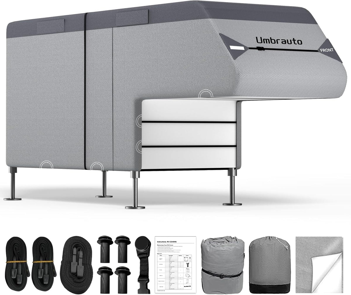 Umbrauto Truck Camper Cover Fits 10-12ft, 7-Layer Top RV Trailer Covers, Waterproof All Season Protection with Gutter Cover, Windproof Straps