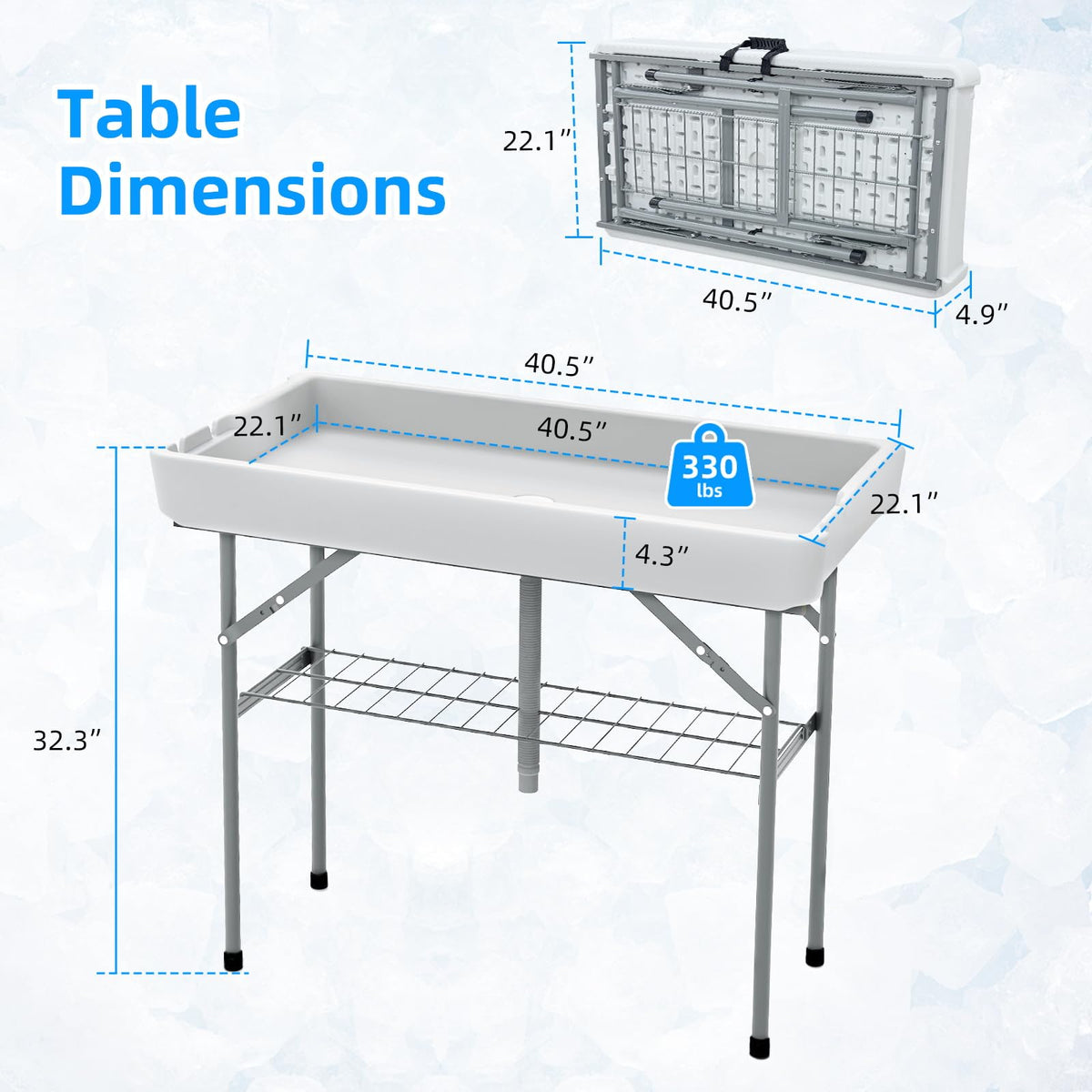 SHAREWIN Folding Ice Cooler Table, Skirt &Drain Hose Plastic Chill Table to Keep Drinks Cool, Portable Foldable Self-Serving Beverage Cooling Bar for Parties, Picnics, Barbecues, Fishing(White