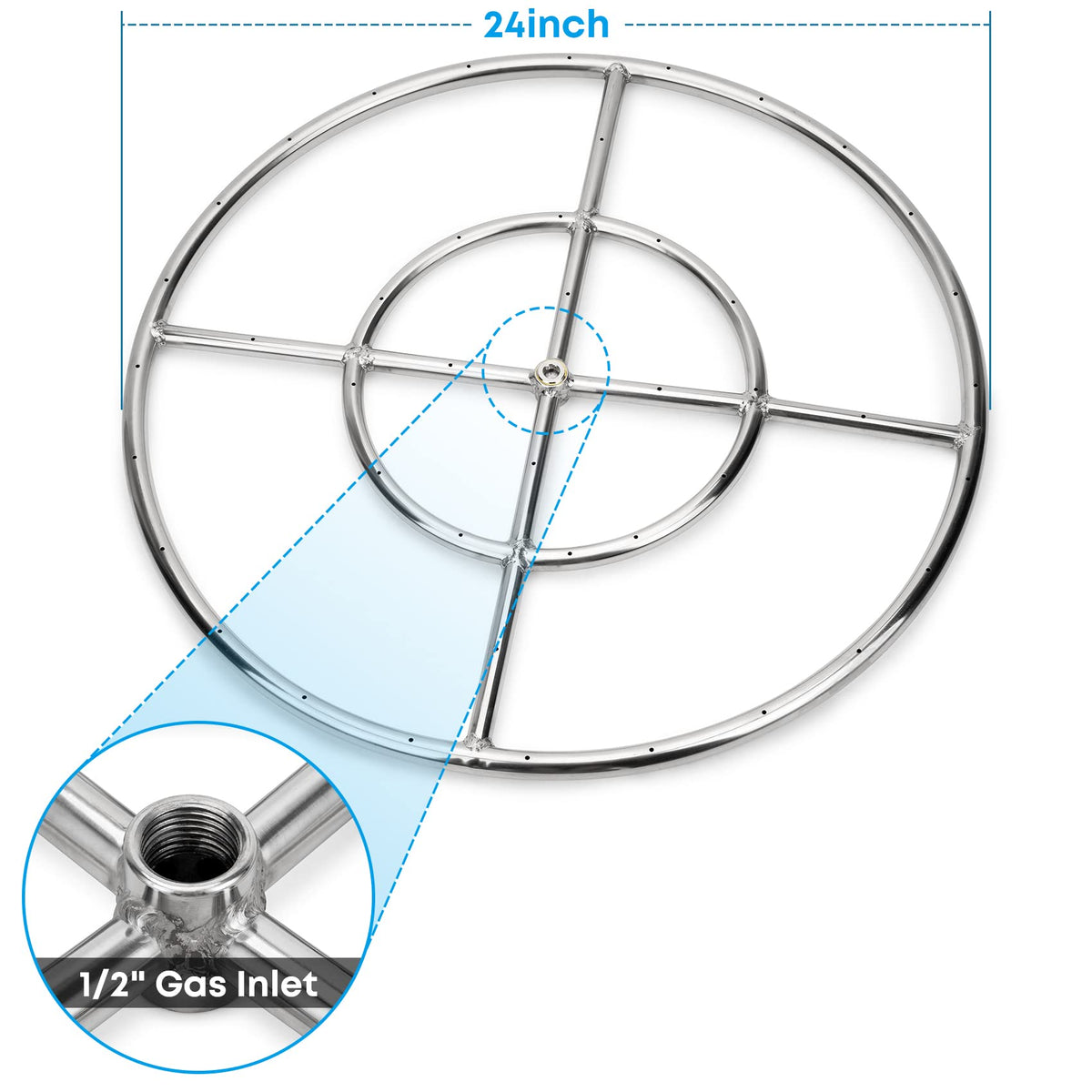 Stanbroil Natural Gas Fire Pit Stainless Steel Burner Ring Installation Kit, 24-inch