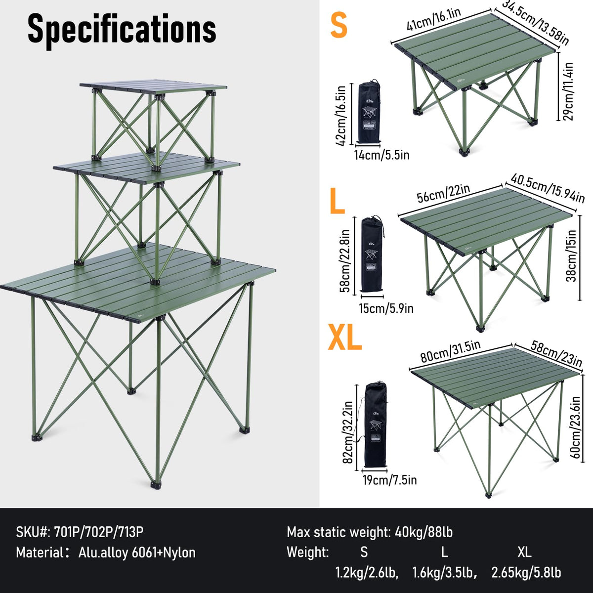 iClimb 1 Folding Table and 1 Super Easy Assemble Cot, Ultralight Compact for Adults Outdoor Camping Backpacking Hiking