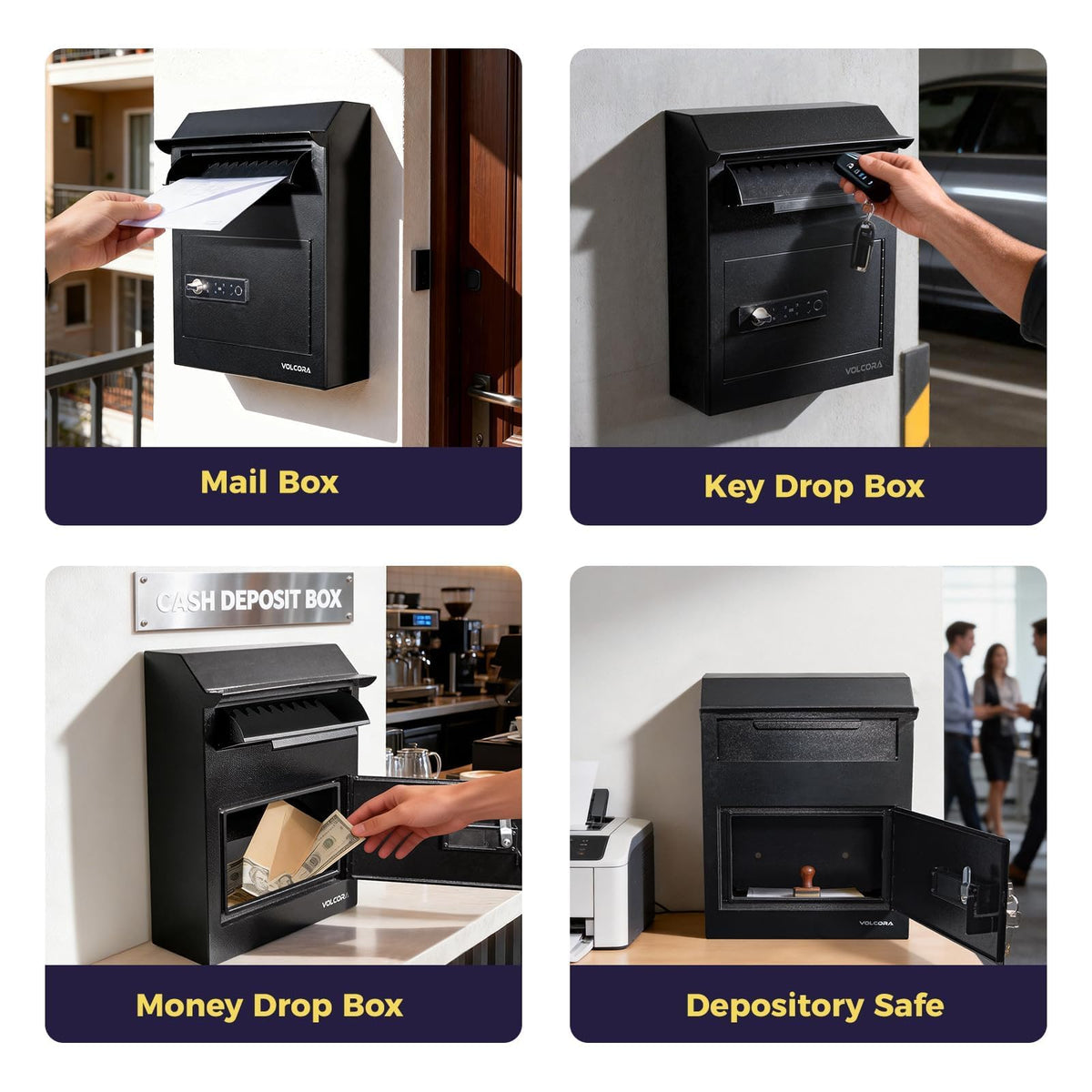 Volcora Smart Key Drop Box with Fingerprint Lock, Drop Safe with Drop Slot, Digital Keypad, Supports Fingerprint/APP Bluetooth/Passcode/Access Card/Key Unlock, Wall Mount Mailbox, Cash Drop Box