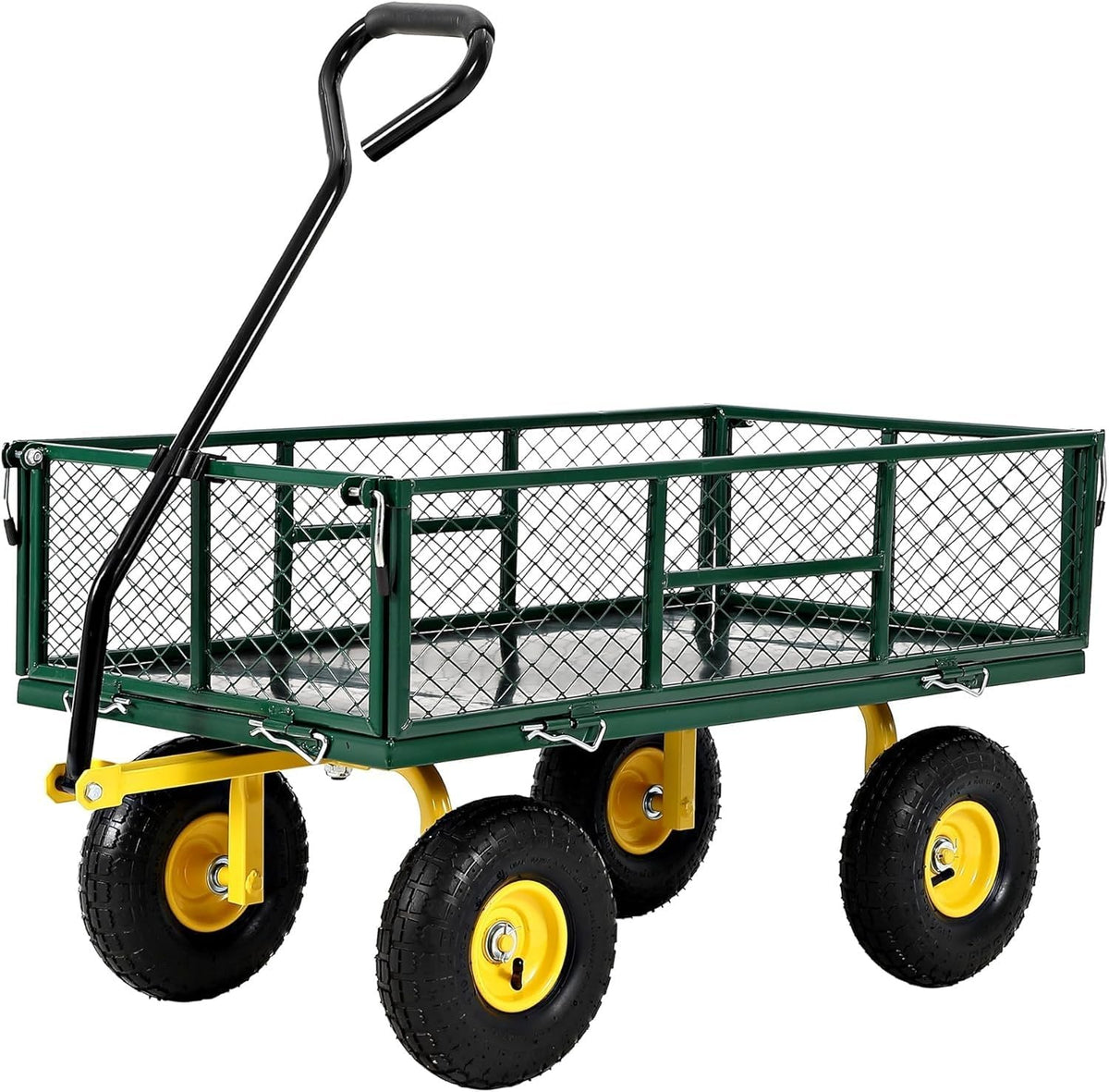 900 Lb Capacity Heavy Duty Steel Garden Cart – 2-in-1 Utility Wagon with Removable Mesh Sides, 10" All-Terrain Tires, Flatbed Conversion, 180° Rotating Handle – Perfect for Lawn, Garden & Backyard