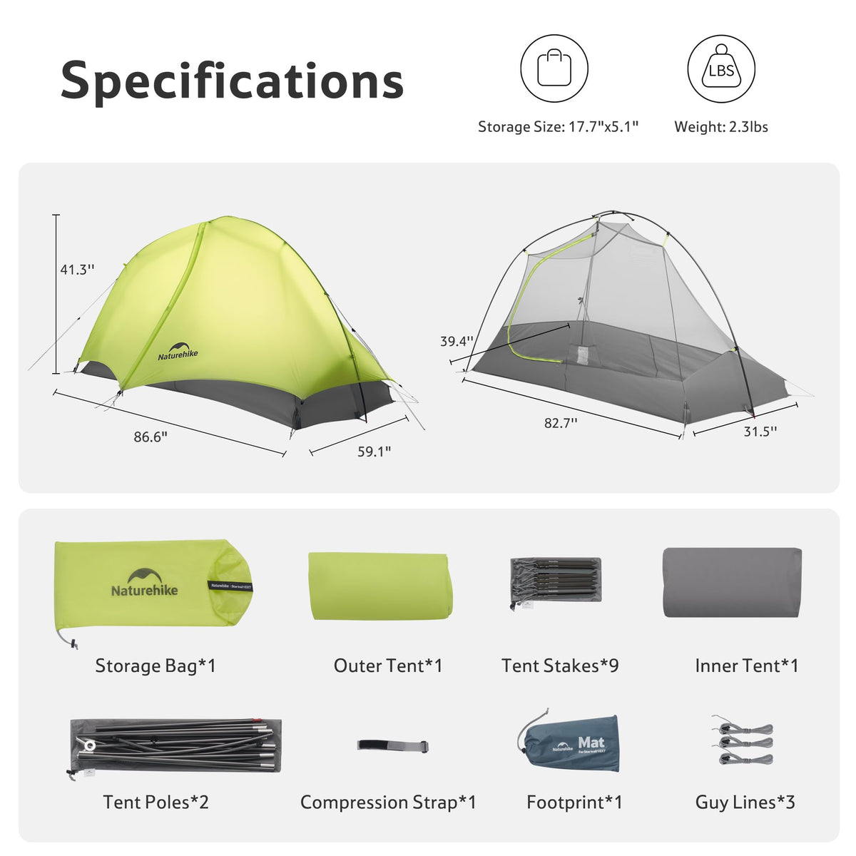 Naturehike Star Trail 2.3lb One Person Tent, Easy Setup, Compact, Spacious, Ultralight 1 Person Backpacking Tent for Camping, Outdoor, Hiking and Mountaineering