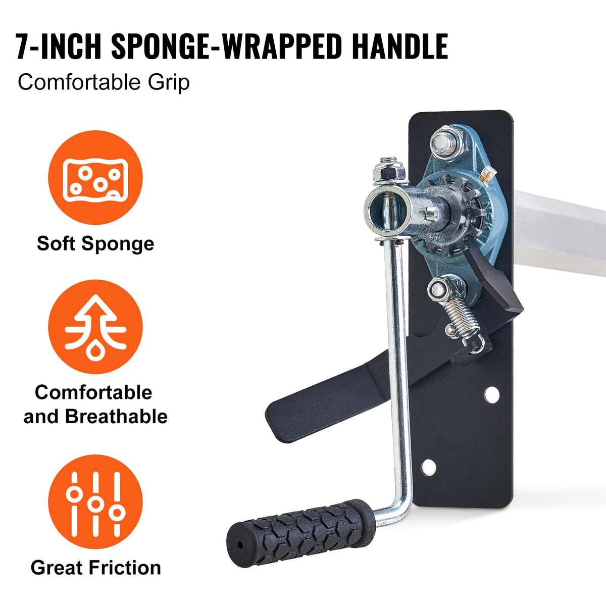VEVOR Hand Crank Tarp Roller Kit, 64" to 104" Wide, Aluminum Alloy, Manual Cab Level Dump Truck Tarp Roller with 7" Sponge-Wrapped Handle, Perfect for Dump Trucks, Trailers, Trash Haulers (No Tarp)