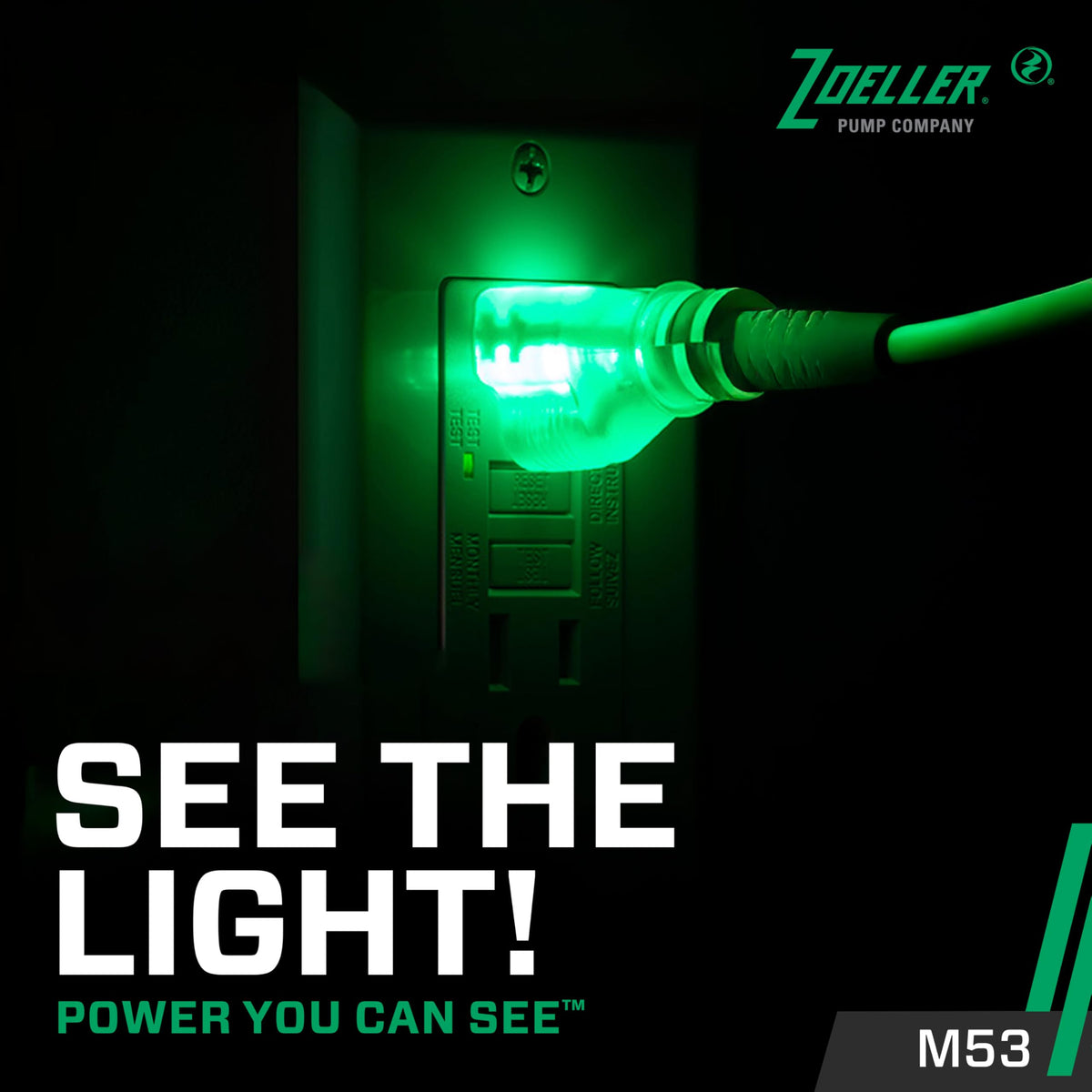 Zoeller - Mighty Mate M53 Sump Pump - 3/10 HP - Cast Iron - LED Power Plug & 9’ Cord - Vortex Impeller - Stainless Steel Hardware - Float Operated - Submersible Sump Pump - 115V