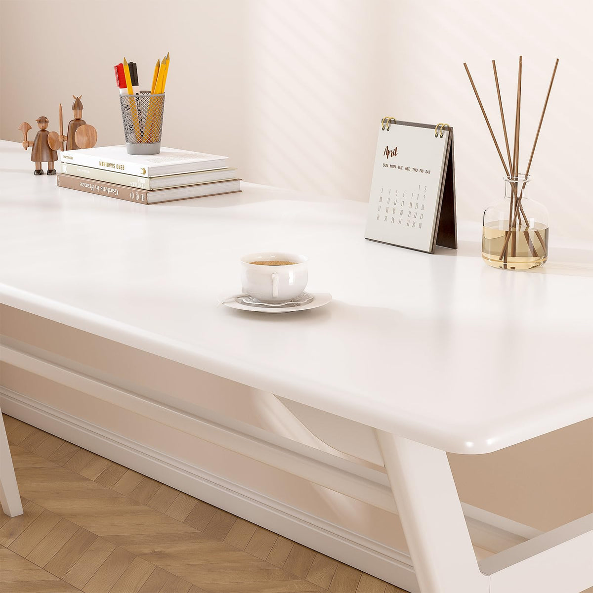 OSCHF Solid Wood Study Desk - 71" Double Long Computer Table for Home Office, 2-Person PC Workstation, White