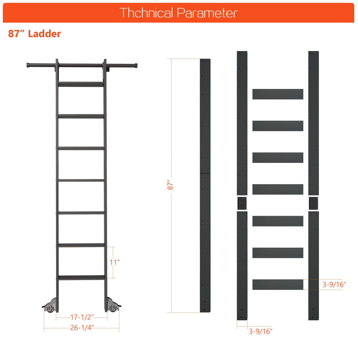 87" Sliding Library Ladder, Black +12FT Rolling Track Kit