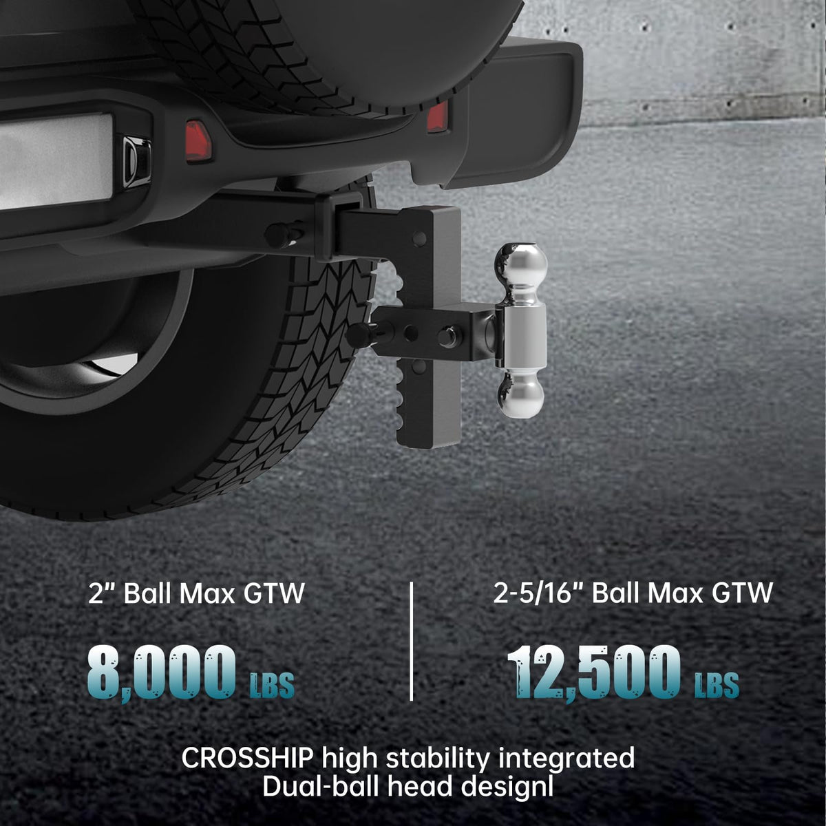 CROSSHIP Adjustable Drawbar Trailer Hitch - Heavy Duty Aluminum Drop Hitch - Fits 2" Receiver, 8" Drop/Rise, for Truck, SUV, RV(12500 Lbs GTW)