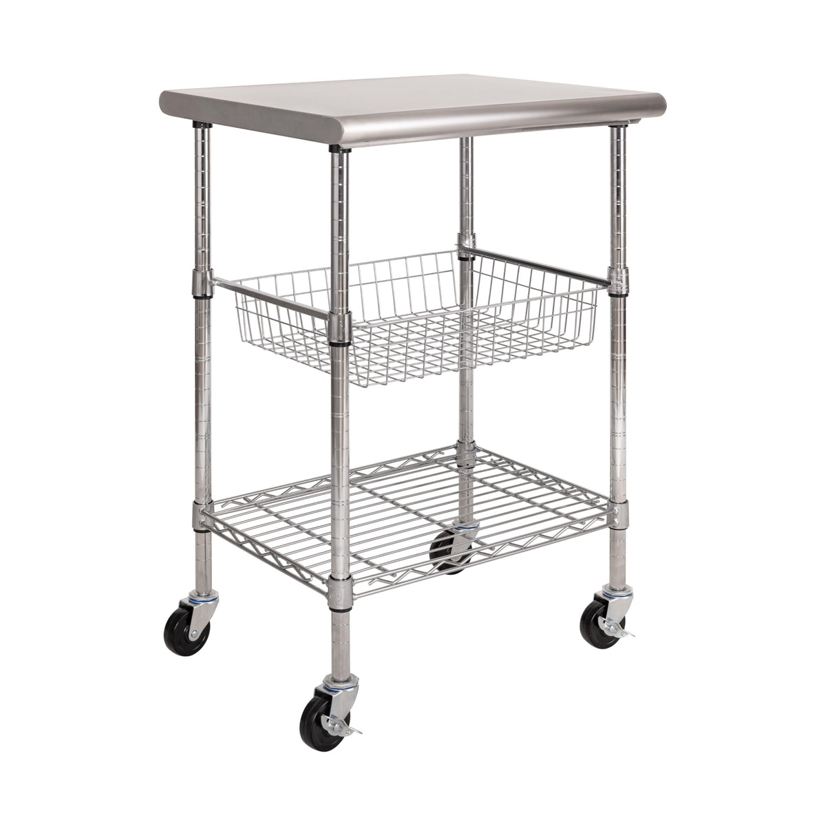 Seville Classics Commercial Work Table Island Utility Cart Prep Station, for Restaurant, Kitchen, Warehouse, Garage, Hotel, Home, Stainless-Steel Top NSF, 24" W x 20" D