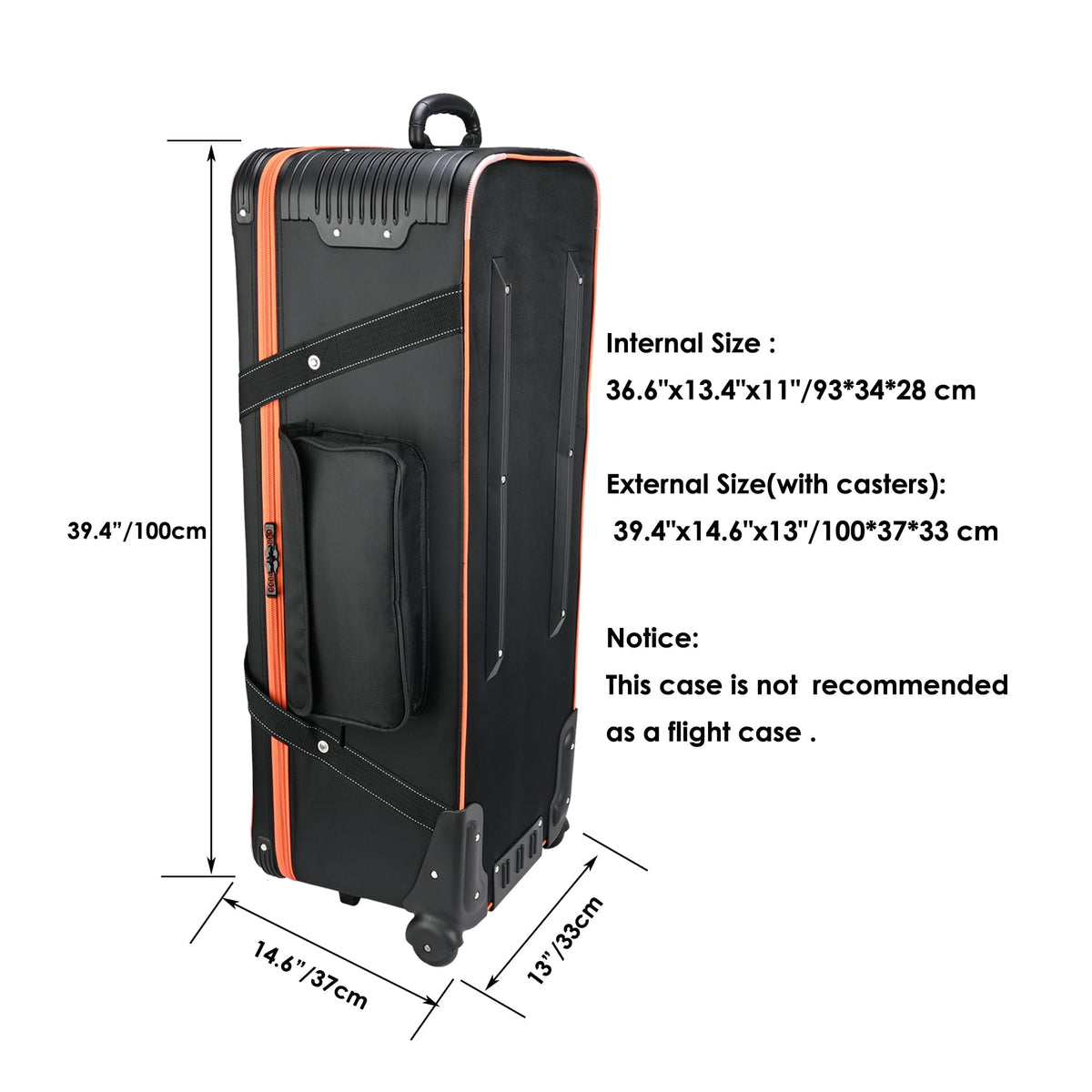MagicLine Photo Studio Trolley Case with Side Pocket 39.4"x14.6"x13"/100x37x33 cm, Rolling Camera Case Bag, Carrying Bag with Wheels for Light Stands,Tripods,Flashes,Telescopes