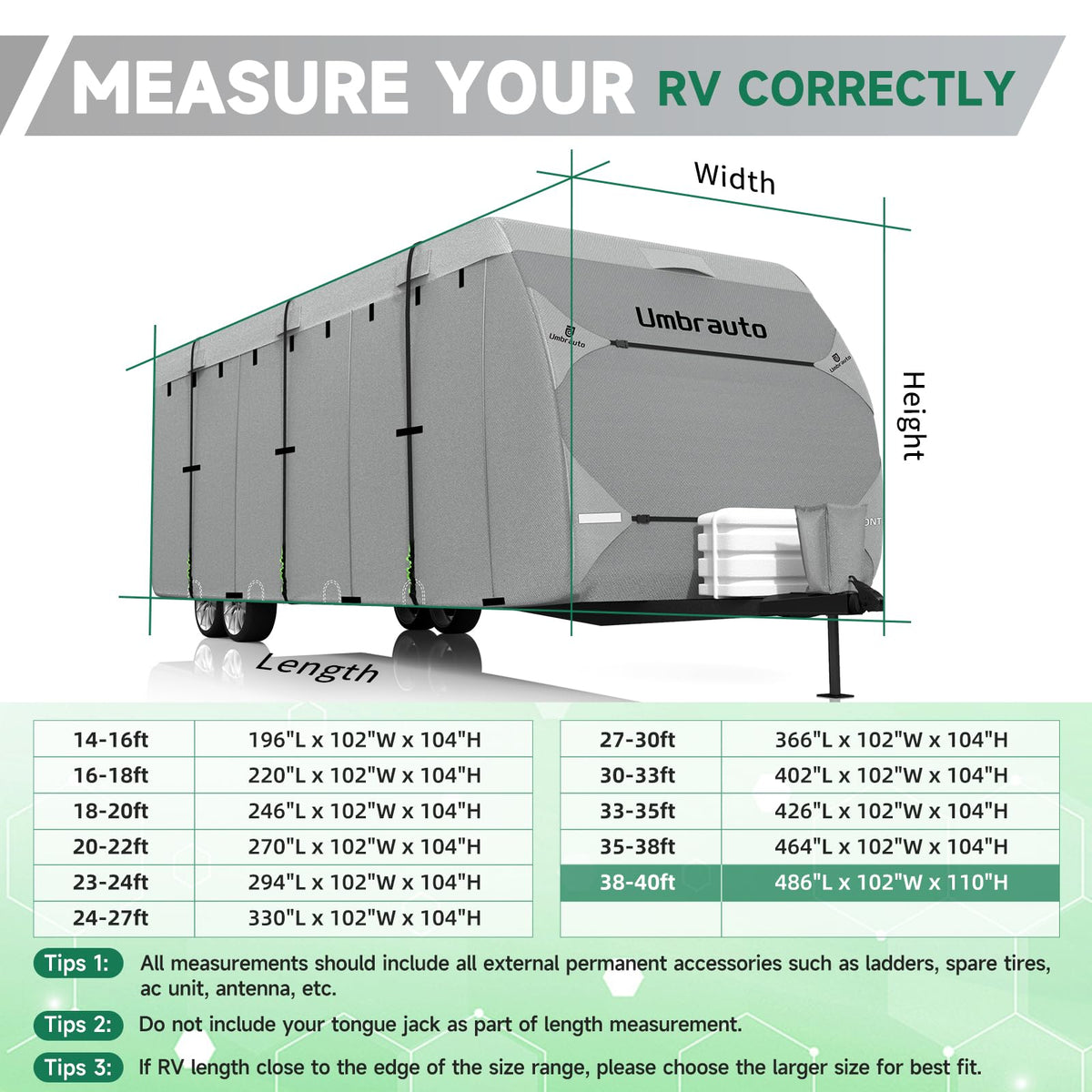 Umbrauto RV Cover Fits 33-35ft Travel Trailer: Lightweight, Waterproof Camper Cover for Toy Hauler, Winter Campsite, with Gutter Covers, Tongne Jack Covers, Windproof Straps