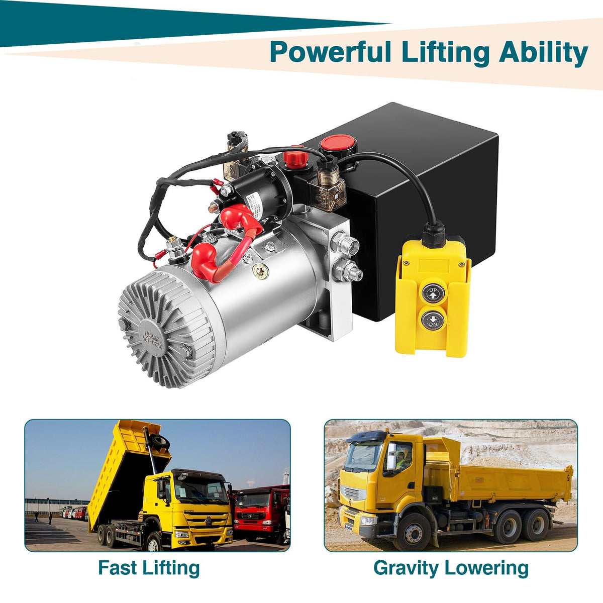 12V Double Acting Hydraulic Pump Power Unit, Heavy Duty Industrial Hydraulic Power Pack with 10 Quart Metal Reservoir, High Pressure DC Hydraulic Unit for Dump Trailers, Log Splitters, Lifts
