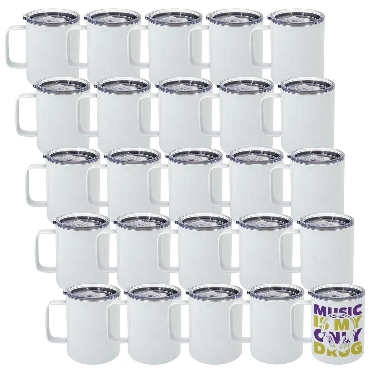 Lilsofee 25 Pack 12 oz Sublimation Mugs with Handle and Lid Straw Stainless Steel Blank Tumbler Coffee Mug Double Vacuum Insulation Heat Press Transfer Printing DIY Cups