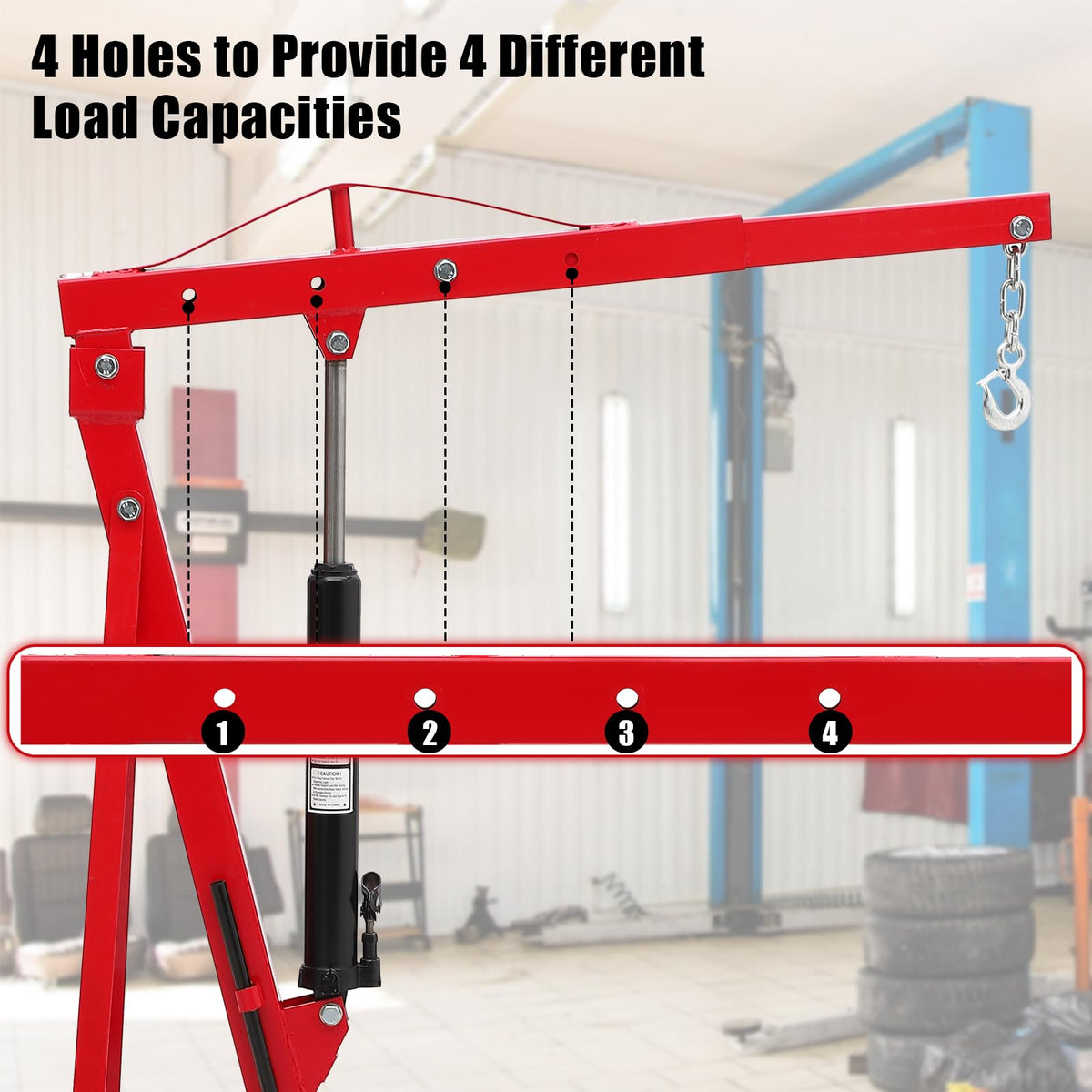GarveeTech 2 Ton Hydraulic Engine Hoist, 4400 LBS Folding Picker Hoist, 6 Casters and Lever Heavy-Duty Hoists for Garage Auto Repair (Red)