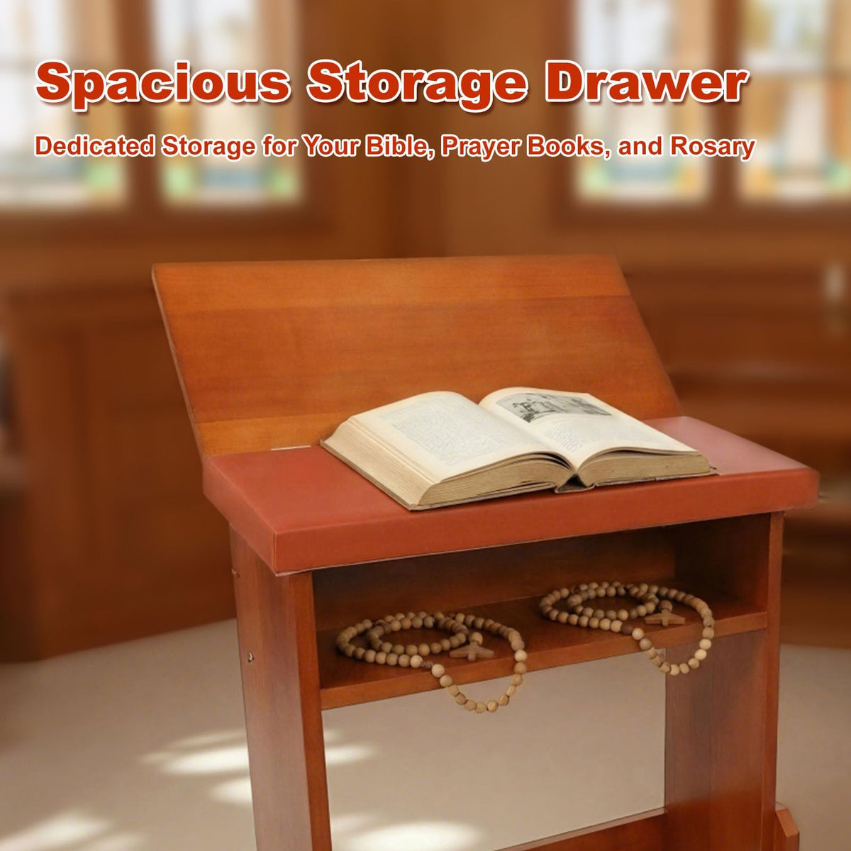 Fanwer Folding Prayer Bench for Home Use - Adjustable Wooden Kneeler for Prayer & Meditation, Compact Kneeling Altar with Bookshelf, Ideal for Church, Chapel, or Personal Devotion
