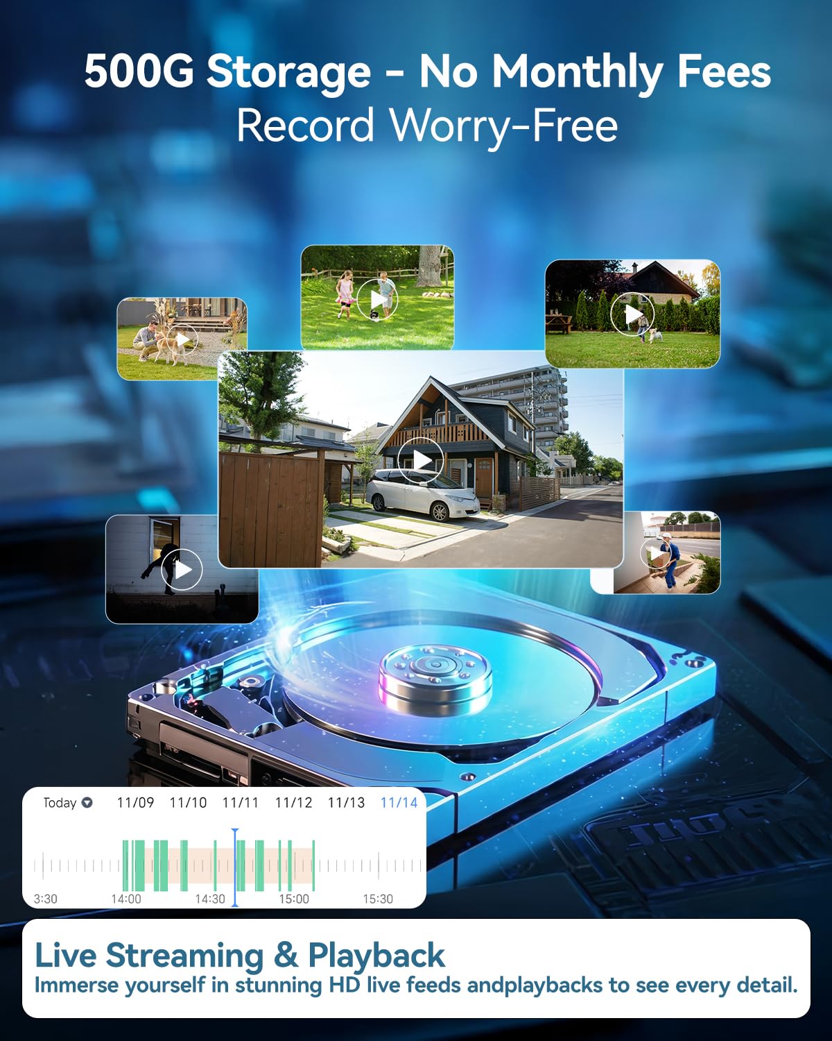 Solar Security Cameras Wireless Outdoor System with 10'' Touch Monitor 10CH NVR, 4MP WiFi6 Cameras for Home Security, 355° Pan 90° Tilt, Night Color, 2-Way Audio, 500G HDD, 0 Monthly Fee, 4 Cam-Kit
