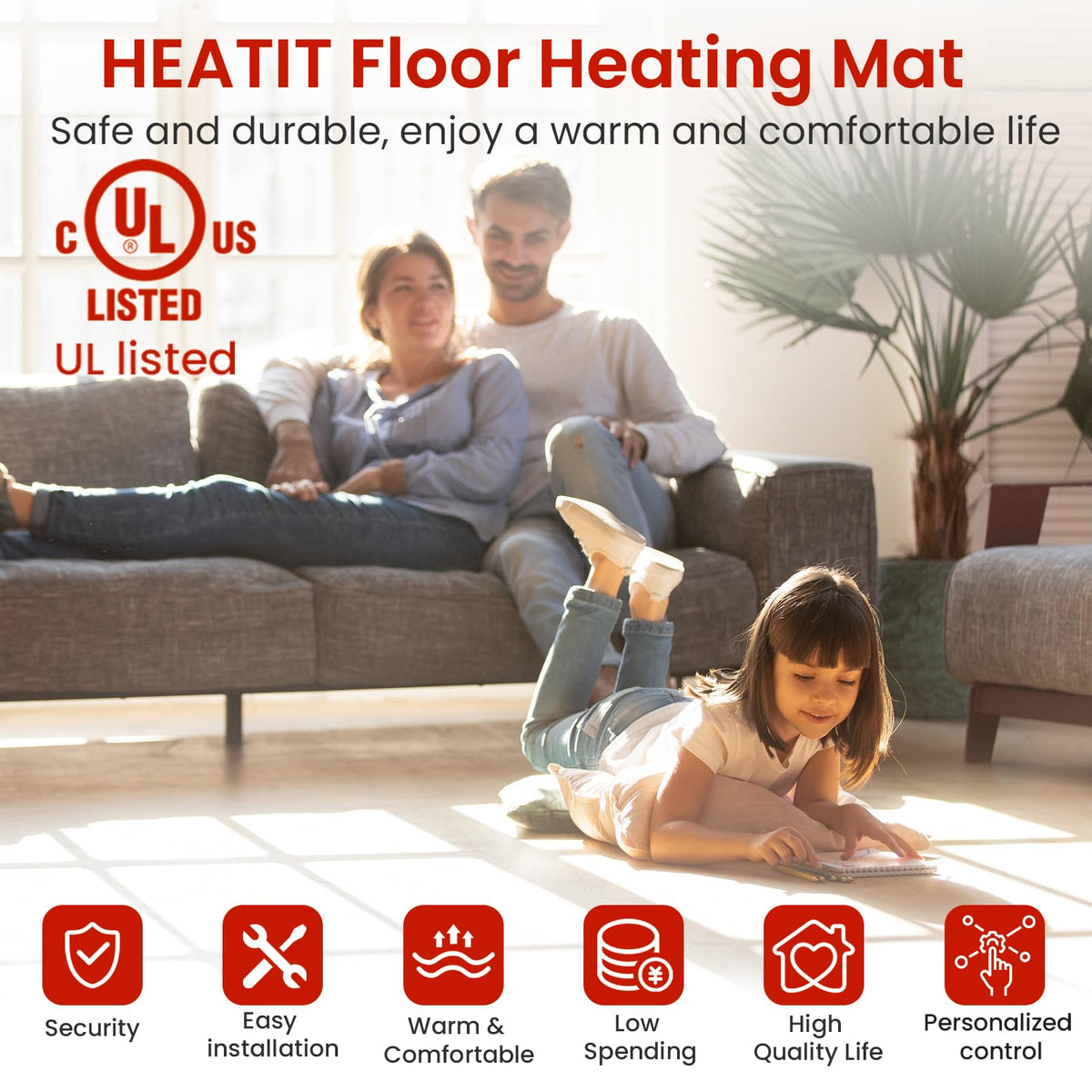 50 sqft HEATIT Warmmat Electric Radiant Self-adhesive Floor Heat Heating System & ET-7A Thermostat & Alarm Monitor