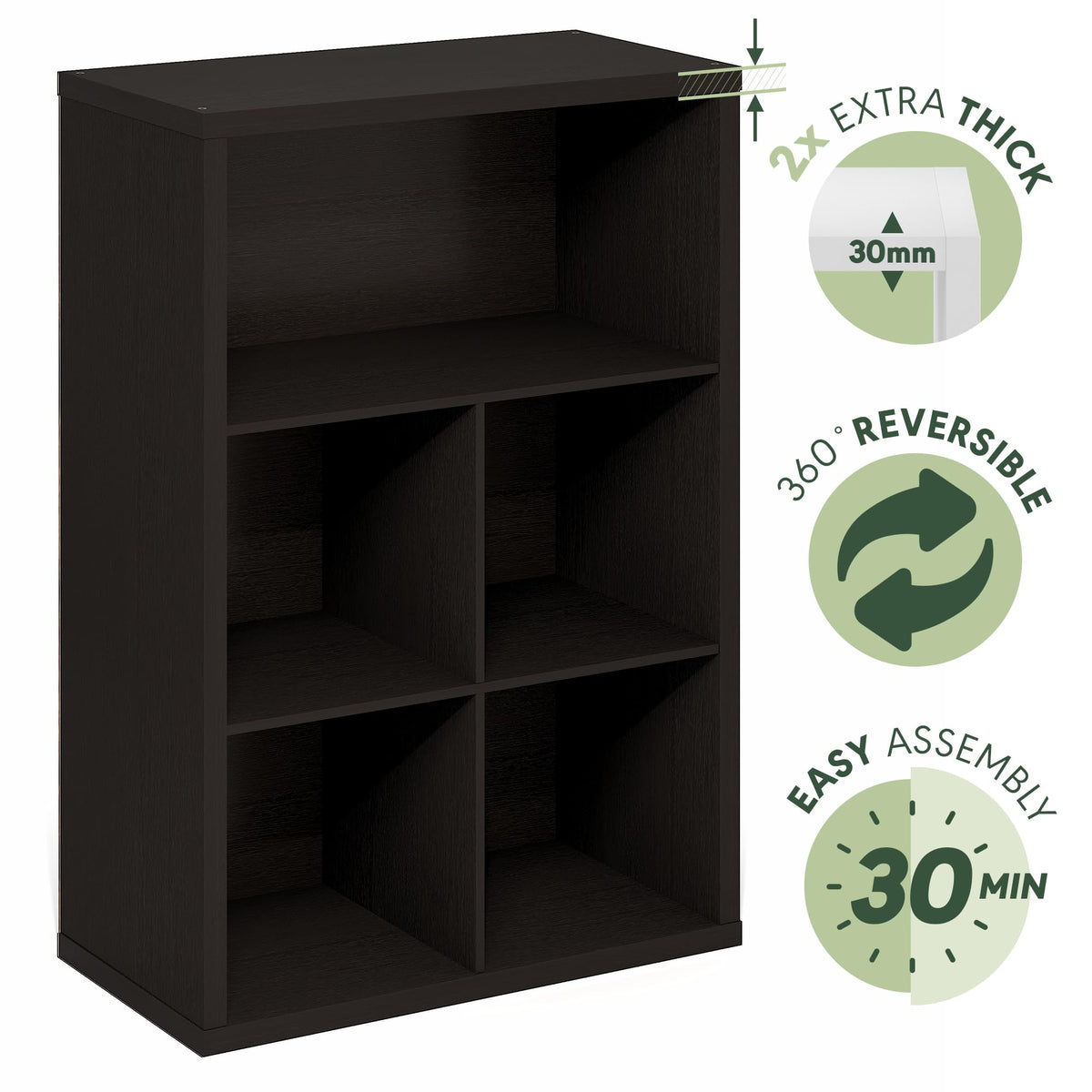 Furinno Cubicle Book Shelf, 5-Cube Bookshelf, Extra Thick Frame Cube Storage Organizer Bookcase with Closed Back, 15.3 x 29.9 x 43.3, for Living Room, Bedroom, Home Office, Black Dark Oak