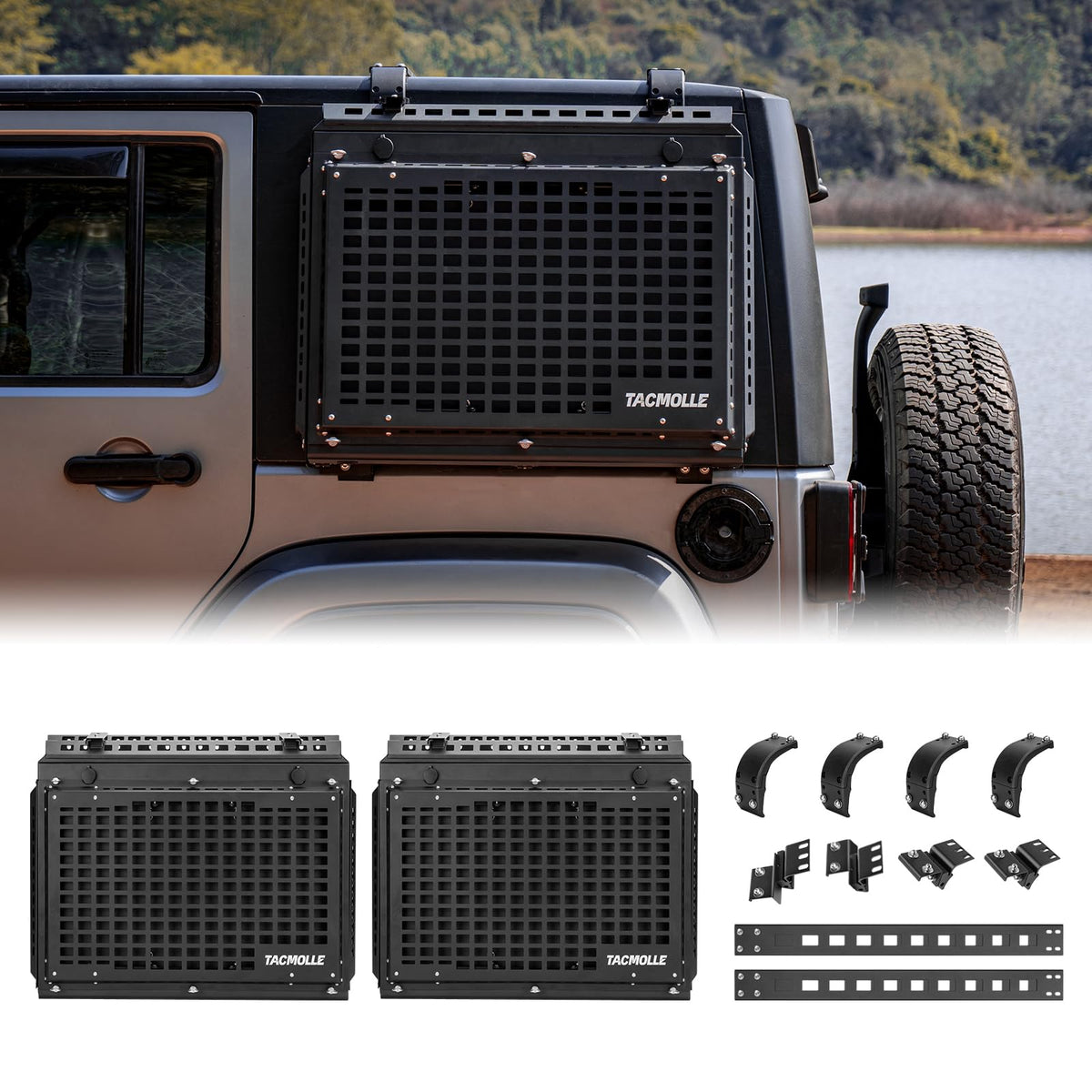 TACMOLLE Rear Side Window Storage Box, Tactical Modular Storage MOLLE Panel for Tools MOLLE Accessories, Rear Window Tactical Box with Lock Fits for Jeep Wrangler JK 2007-2018, 2-Pack