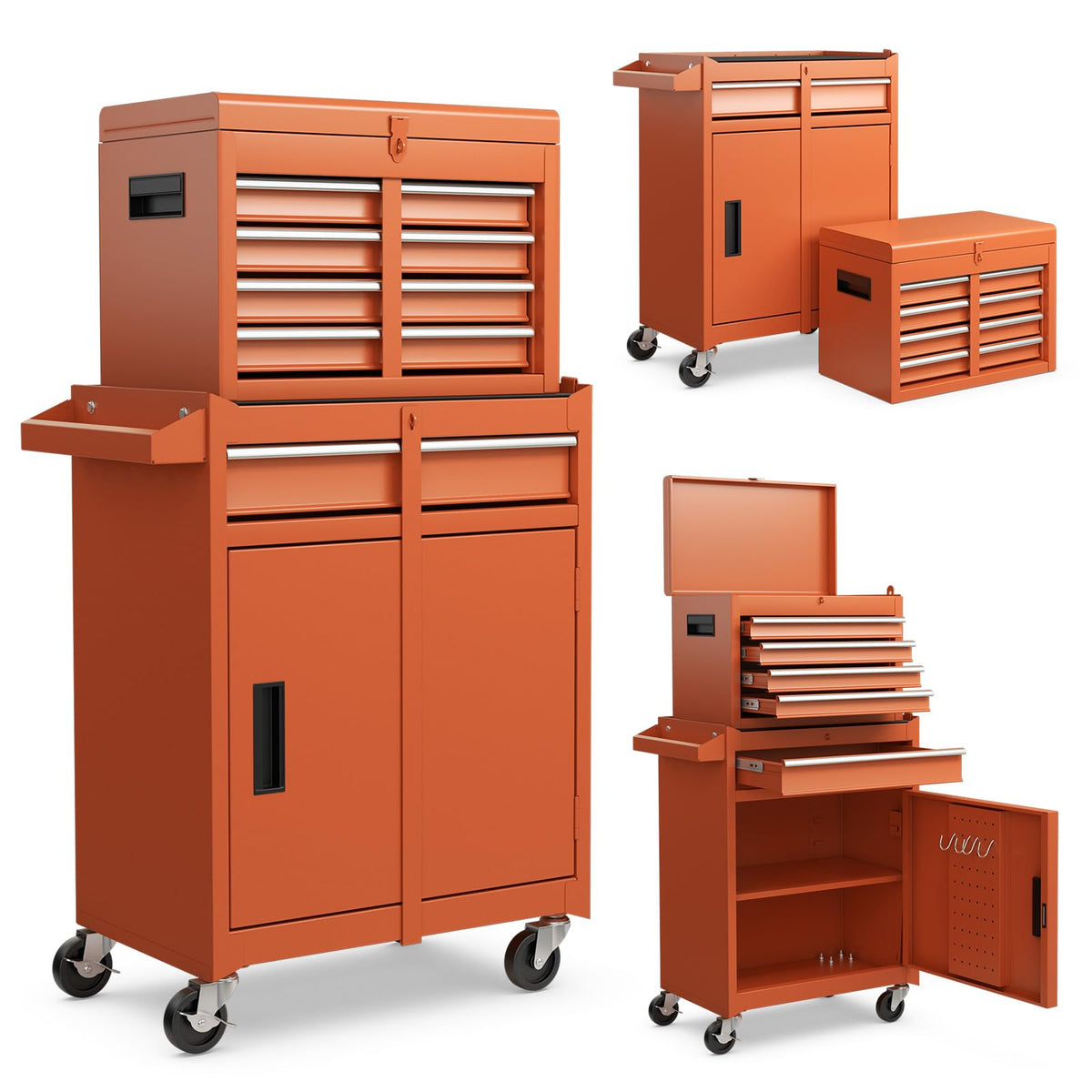 Goplus Rolling Tool Chest, 5-Drawer Tool Box Organizer w/Lockable Wheels & Sliding Drawers & Detachable Top & Adjustable Shelf, Tool Storage Cabinet for Garage Workshop (Orange)