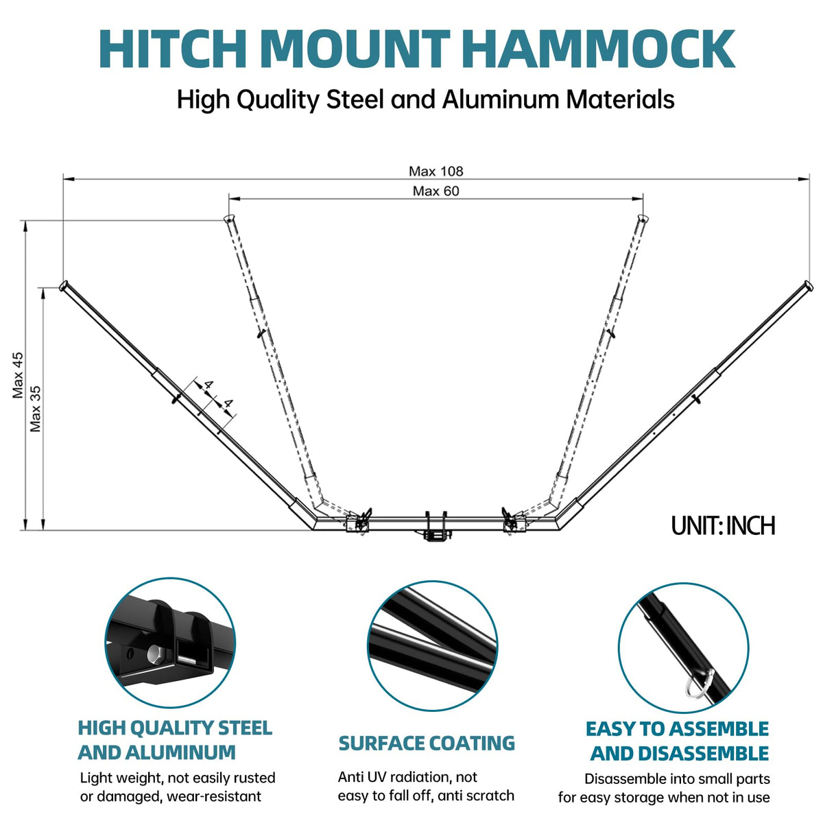 CROSSHIP Hitch Mount Hammock & Chair Stand - Fits 2in Hitch Receiver - Includes Parachute Nylon Hammock, Hammock Chair & Storage Bag - for Camping, Outdoor, Travel (350lbs Weight Capacity)