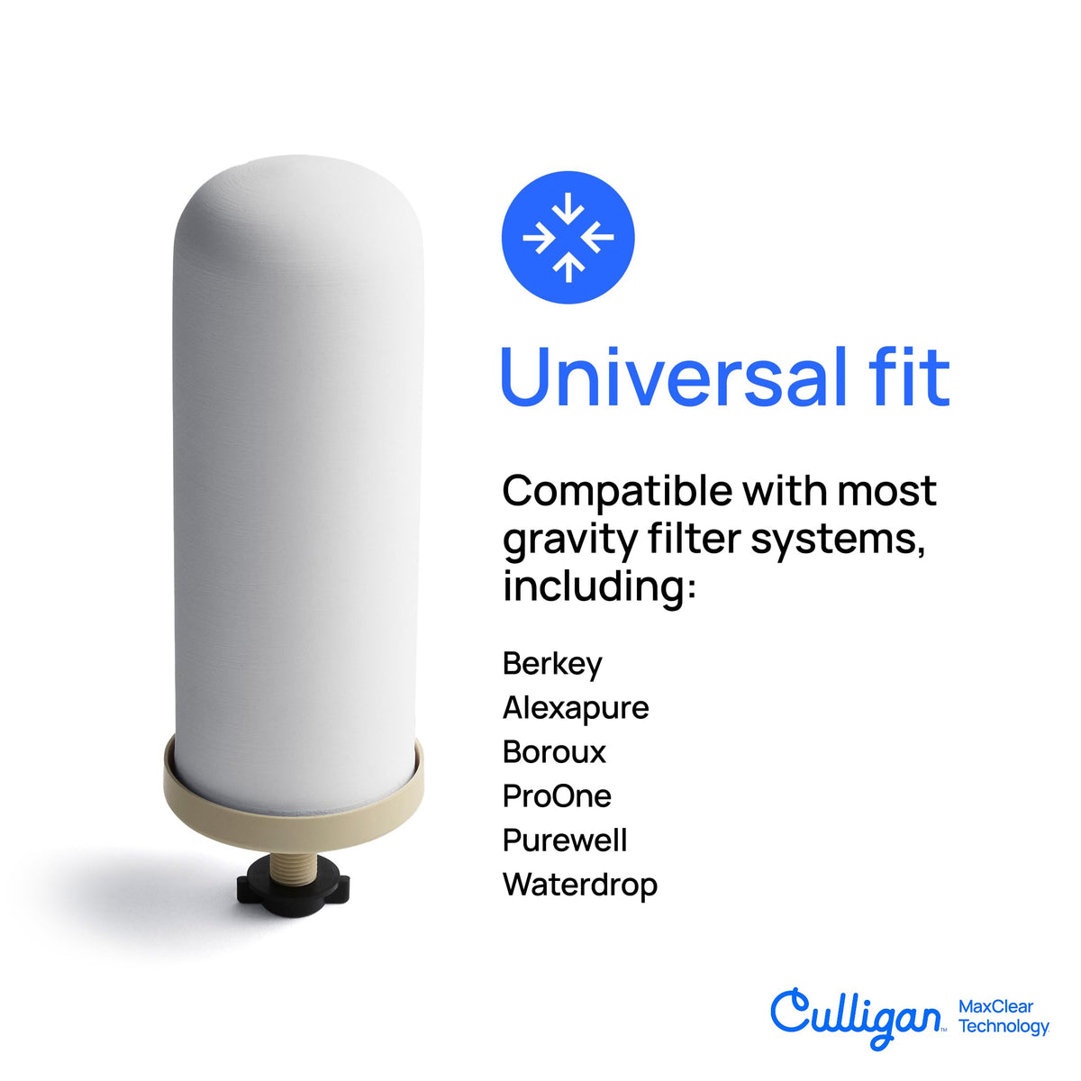 Culligan MaxClear 2.25 Gallon Gravity Water Filter System Removes Microplastics, PFAS & Lead, NSF/ANSI Certified, Polished Stainless-Steel Countertop Filter with 4 Ceramic Filters