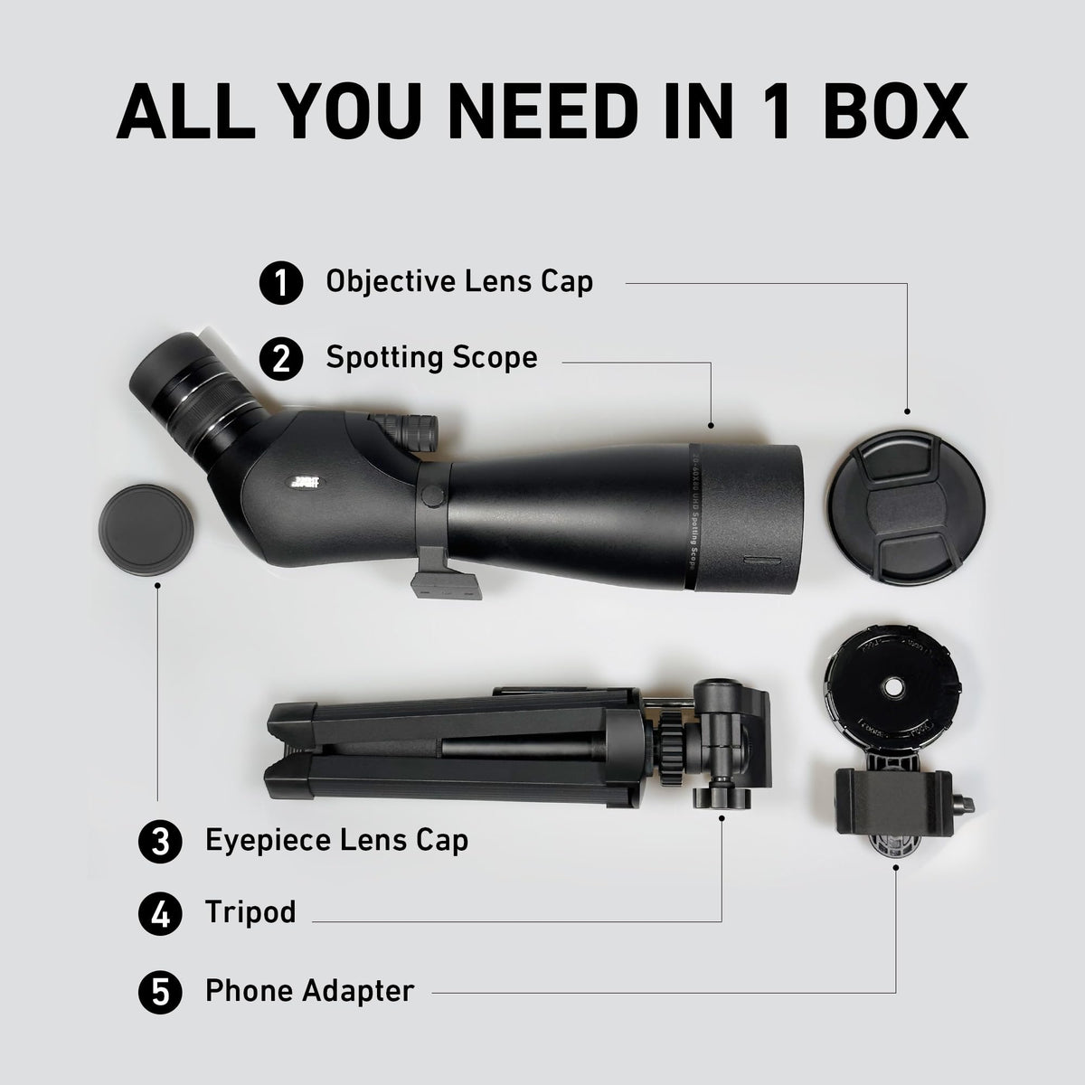 Spotting Scope 20-60x80, Dual Focusing ED Spotting Scopes, FMC Lens, BAK4 Ultra High Definition Spotter Scope with Tripod, Phone Holder, Carrying Bag