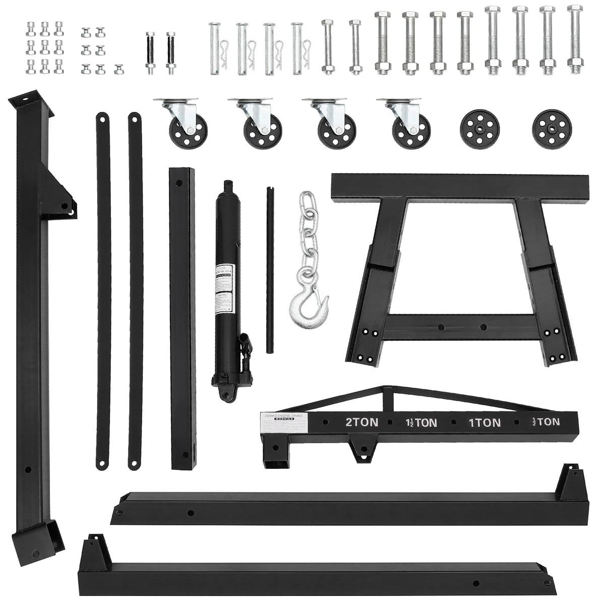 Hydraulic Engine Hoist 2 Ton, Cherry Picker Shop Crane with 6 Casters and Telescopic Boom, 4400 Lbs Heavy Duty Engine Hoist Crane Lift for Garage, Workshop, Automotive Repair, Black