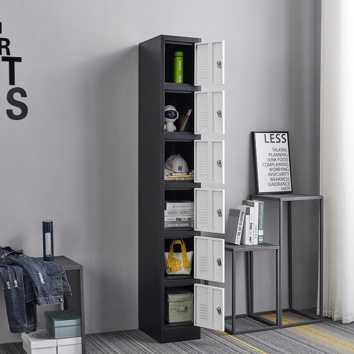 FURSTEL 71" Heavy-Duty Steel Locker Cabinet (6-Door 6-Tier) - Secure Storage for School Lockers, Office Employee, Gym & Home Organization - Industrial Metal Lockers